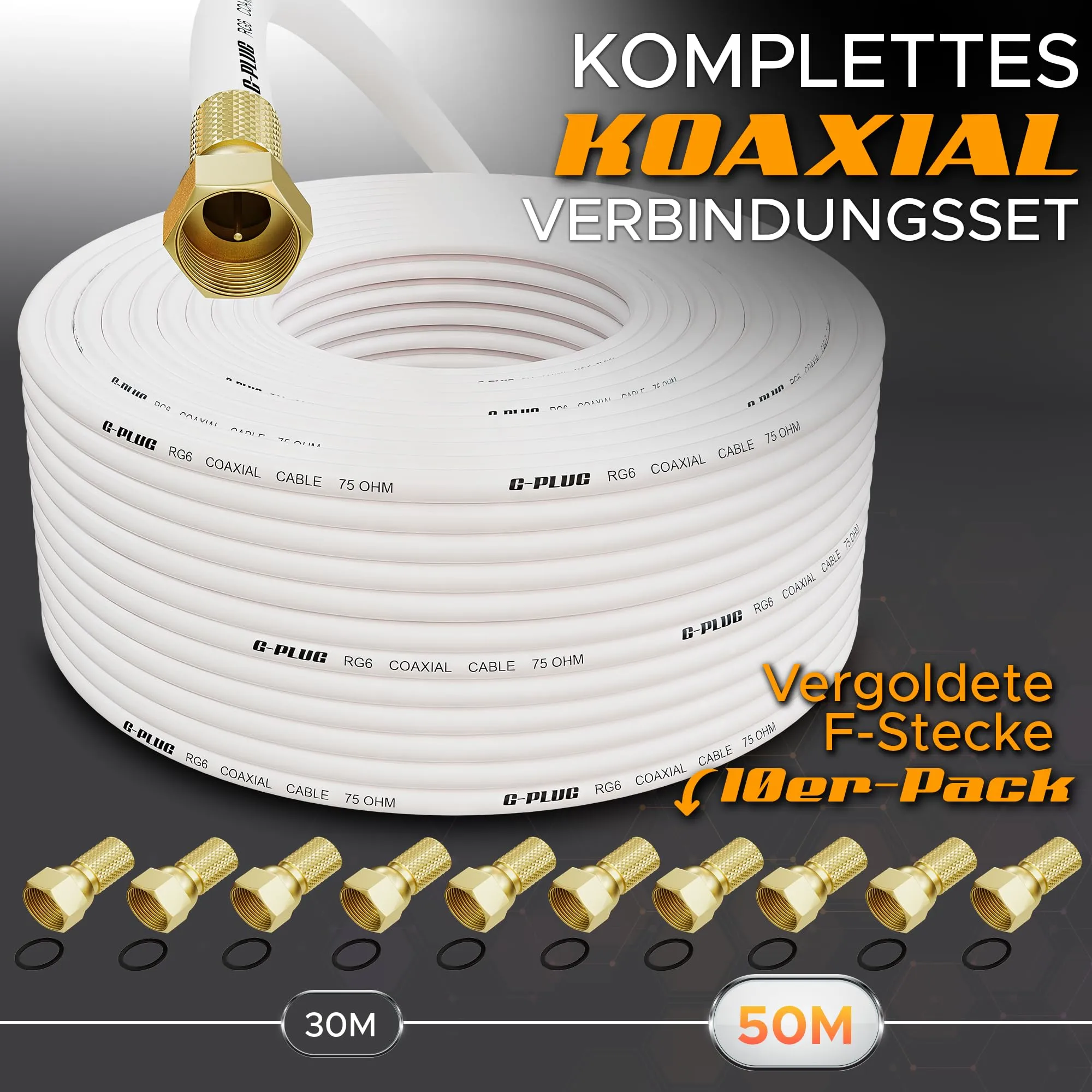 G-PLUG Cavo Coassiale RG6 50m per Antenna TV e Satellitare con Connettori F - immagine 2