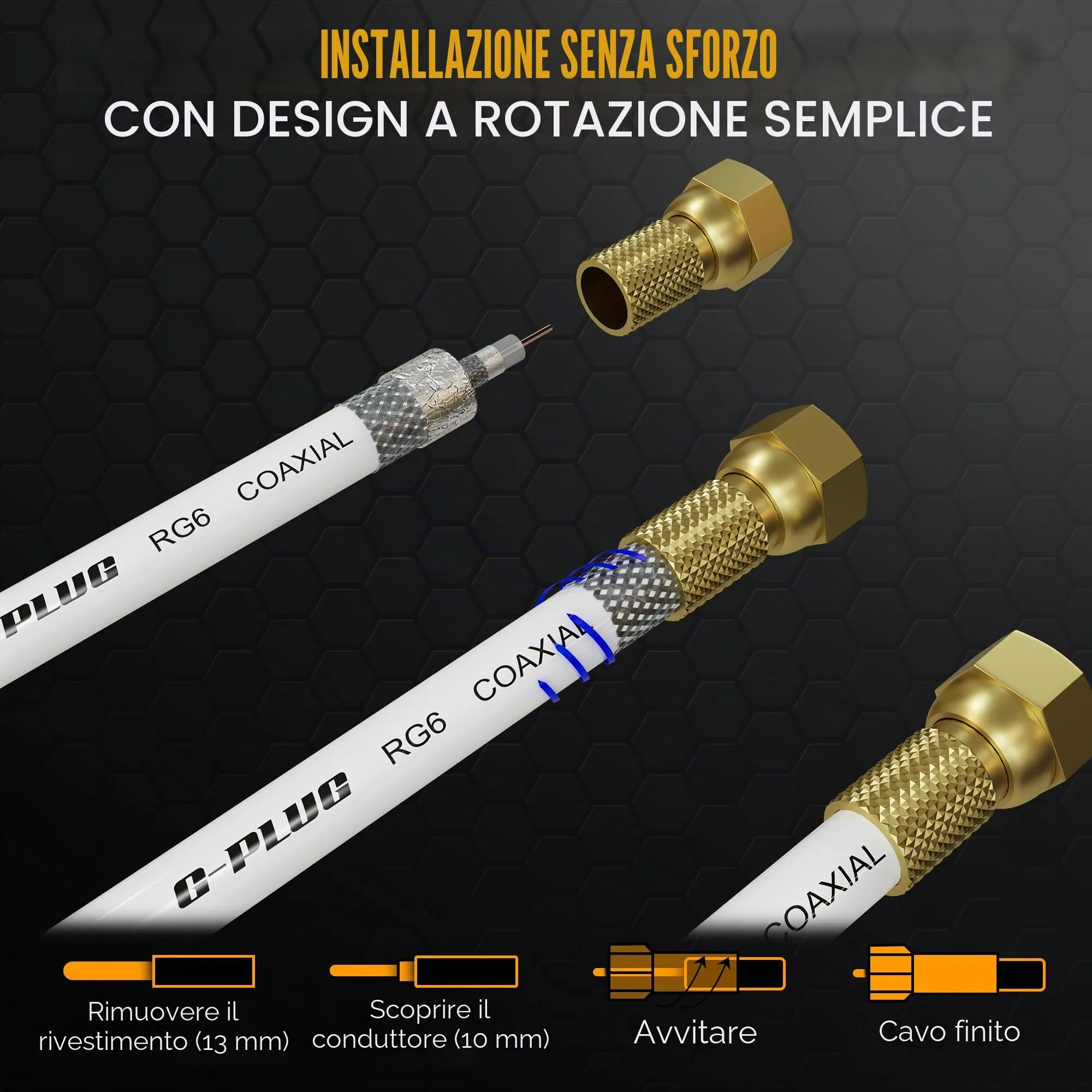 G-PLUG RG6 Coaxial Cable 30m with F Connectors for TV and Satellite - immagine 5