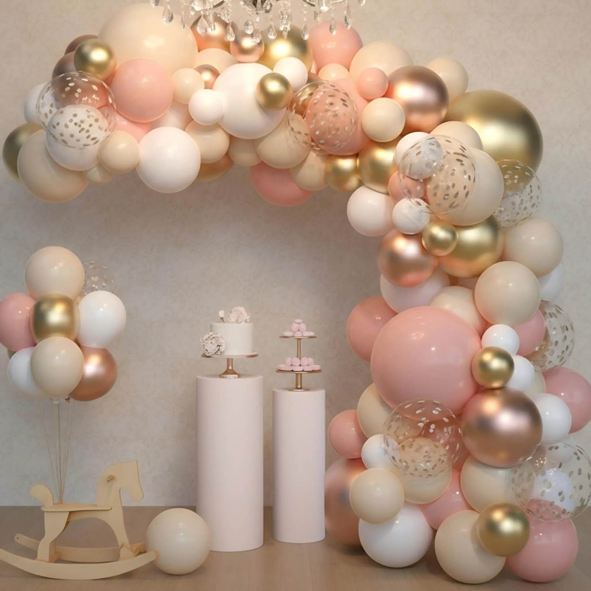 Balloon Garland Kit Arco Palloncini Oro Rosa Beige, 110 Pezzi, Ghirlanda Rosa Pastello Albicocca Oro Bianco con Coriandoli Dorati - immagine 3