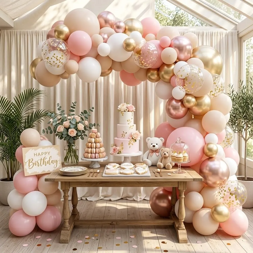 Balloon Garland Kit Arco Palloncini Oro Rosa Beige, 110 Pezzi, Ghirlanda Rosa Pastello Albicocca Oro Bianco con Coriandoli Dorati - immagine 4