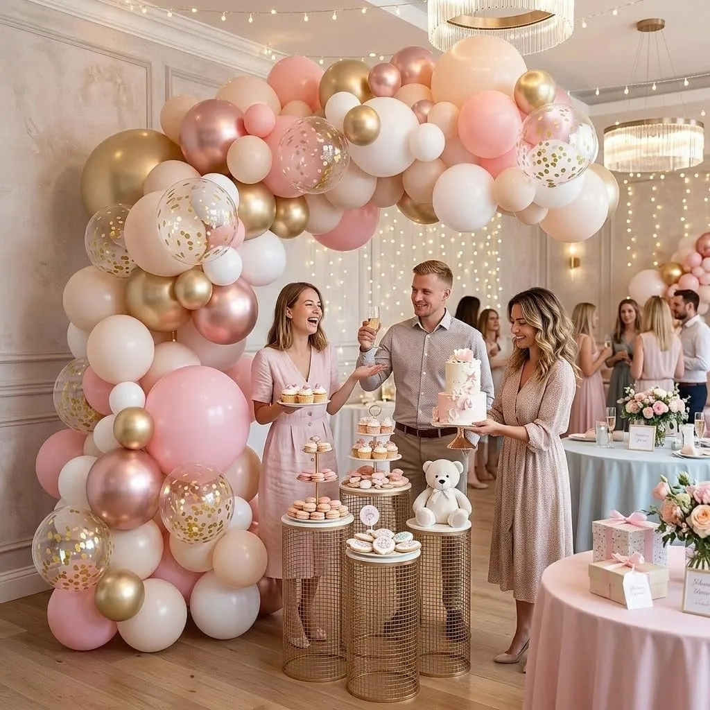 Balloon Garland Kit Arco Palloncini Oro Rosa Beige, 110 Pezzi, Ghirlanda Rosa Pastello Albicocca Oro Bianco con Coriandoli Dorati - immagine 5