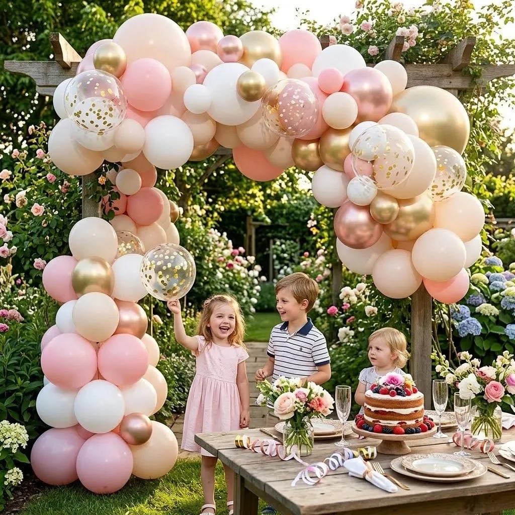 Balloon Garland Kit Arco Palloncini Oro Rosa Beige, 110 Pezzi, Ghirlanda Rosa Pastello Albicocca Oro Bianco con Coriandoli Dorati - immagine 6