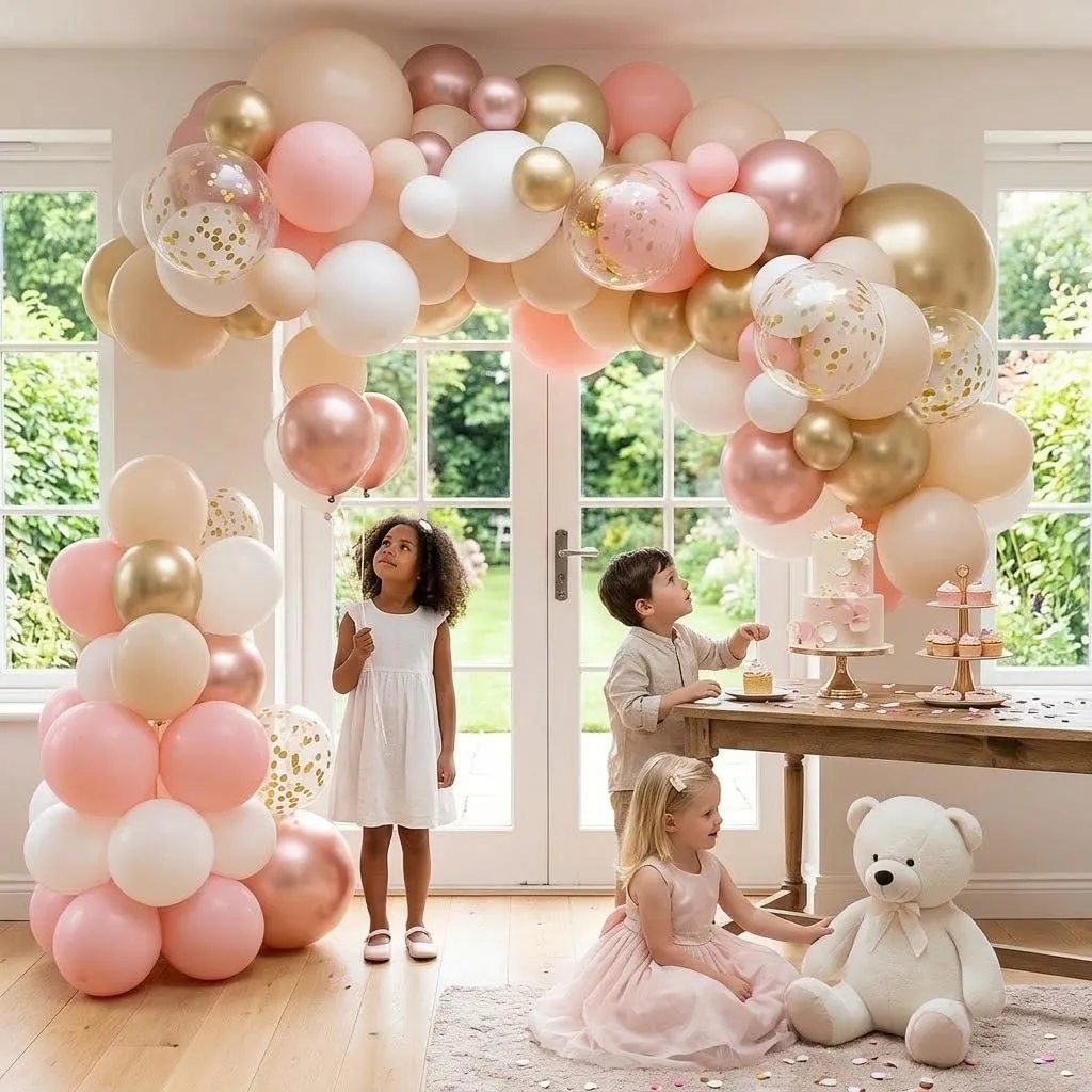 Balloon Garland Kit Arco Palloncini Oro Rosa Beige, 110 Pezzi, Ghirlanda Rosa Pastello Albicocca Oro Bianco con Coriandoli Dorati - immagine 8
