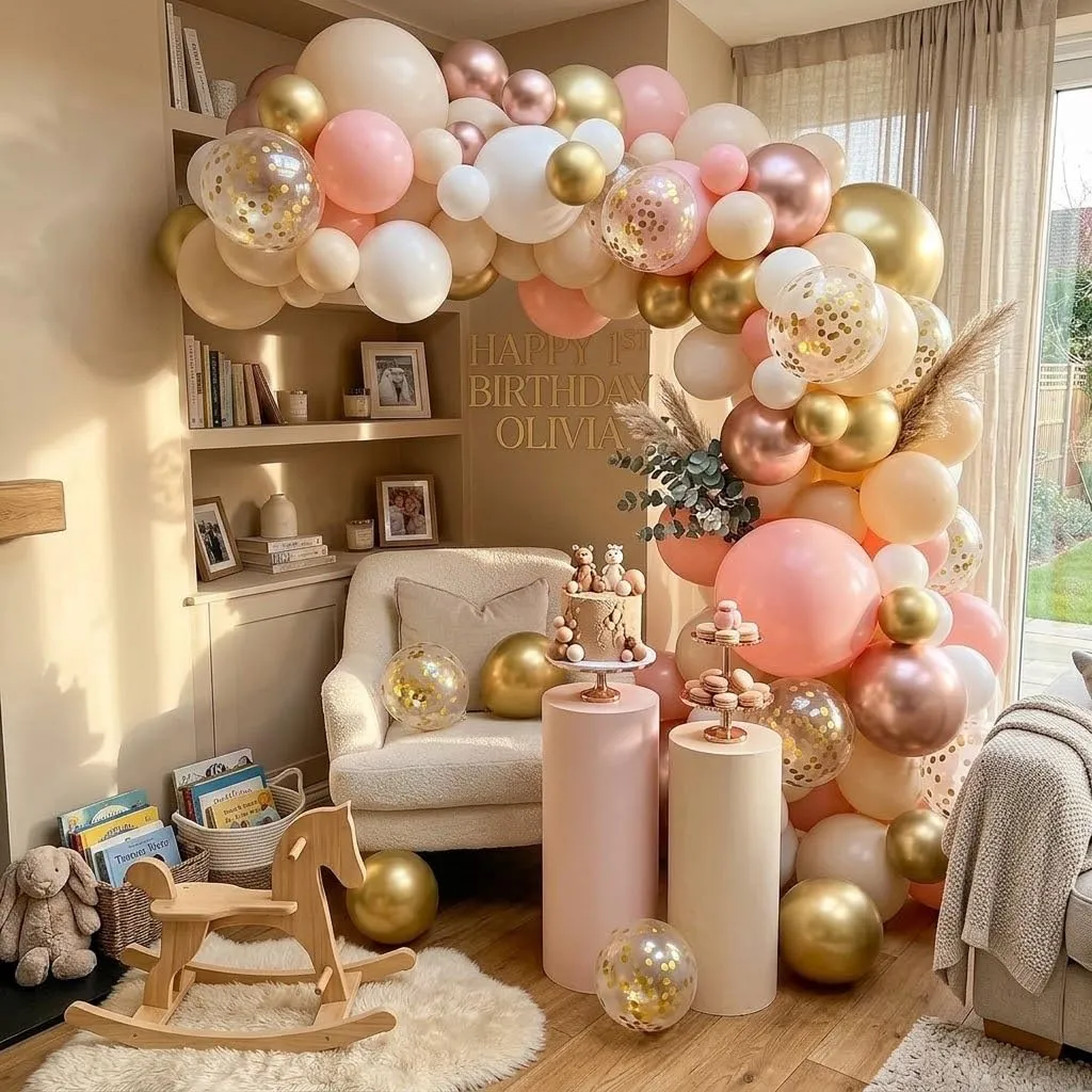 Balloon Garland Kit Arco Palloncini Oro Rosa Beige, 110 Pezzi, Ghirlanda Rosa Pastello Albicocca Oro Bianco con Coriandoli Dorati - immagine 9
