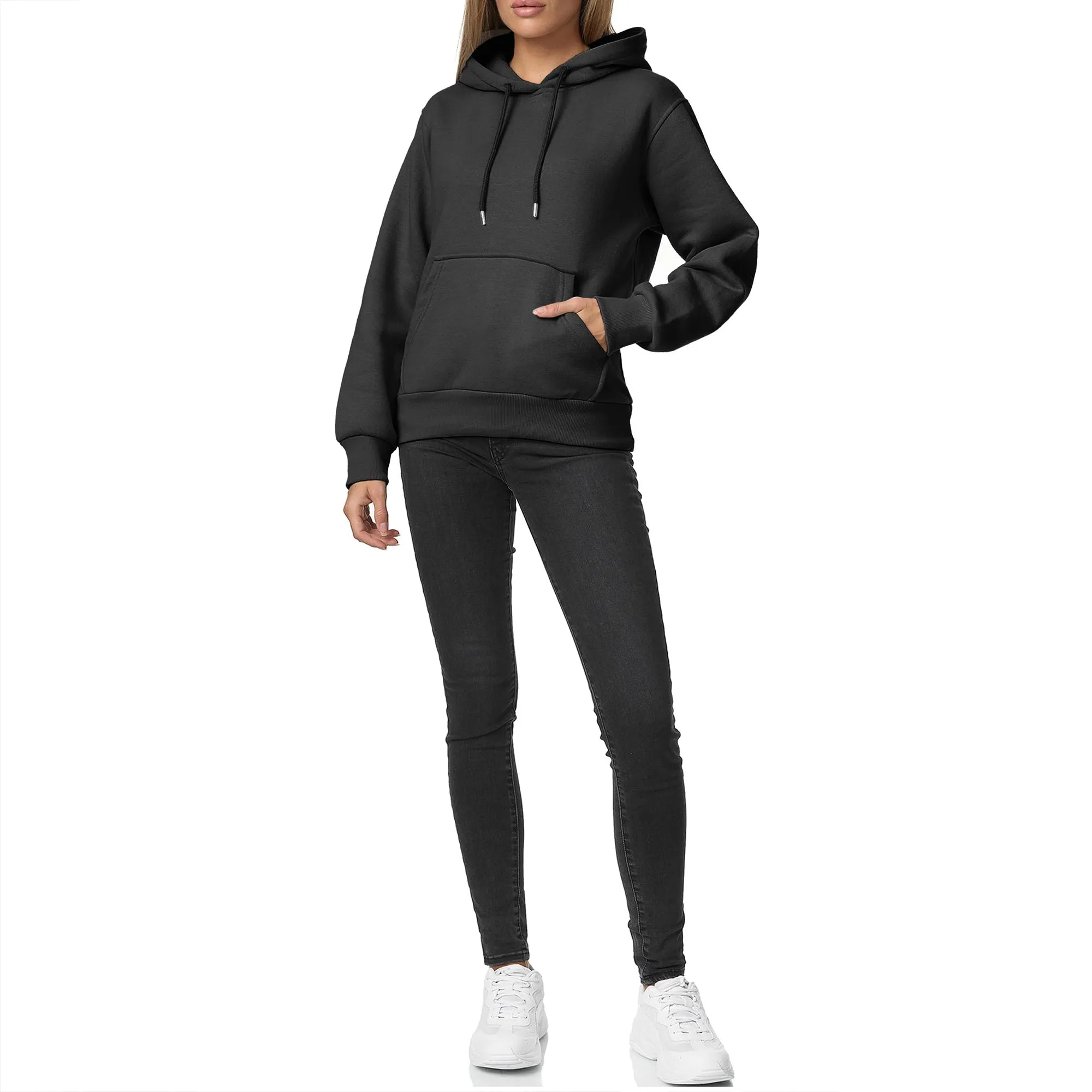 Smith & Solo Hoodie Donna Felpa con Cappuccio in Cotone, Antracite, XXL - immagine 2