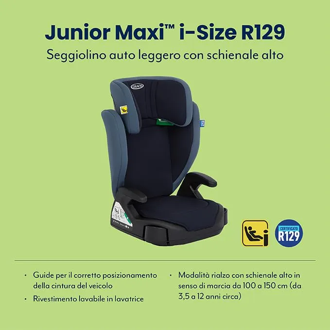 Graco Junior Maxi i-Size R129 Seggiolino Auto 100-150 cm, Navy - immagine 2