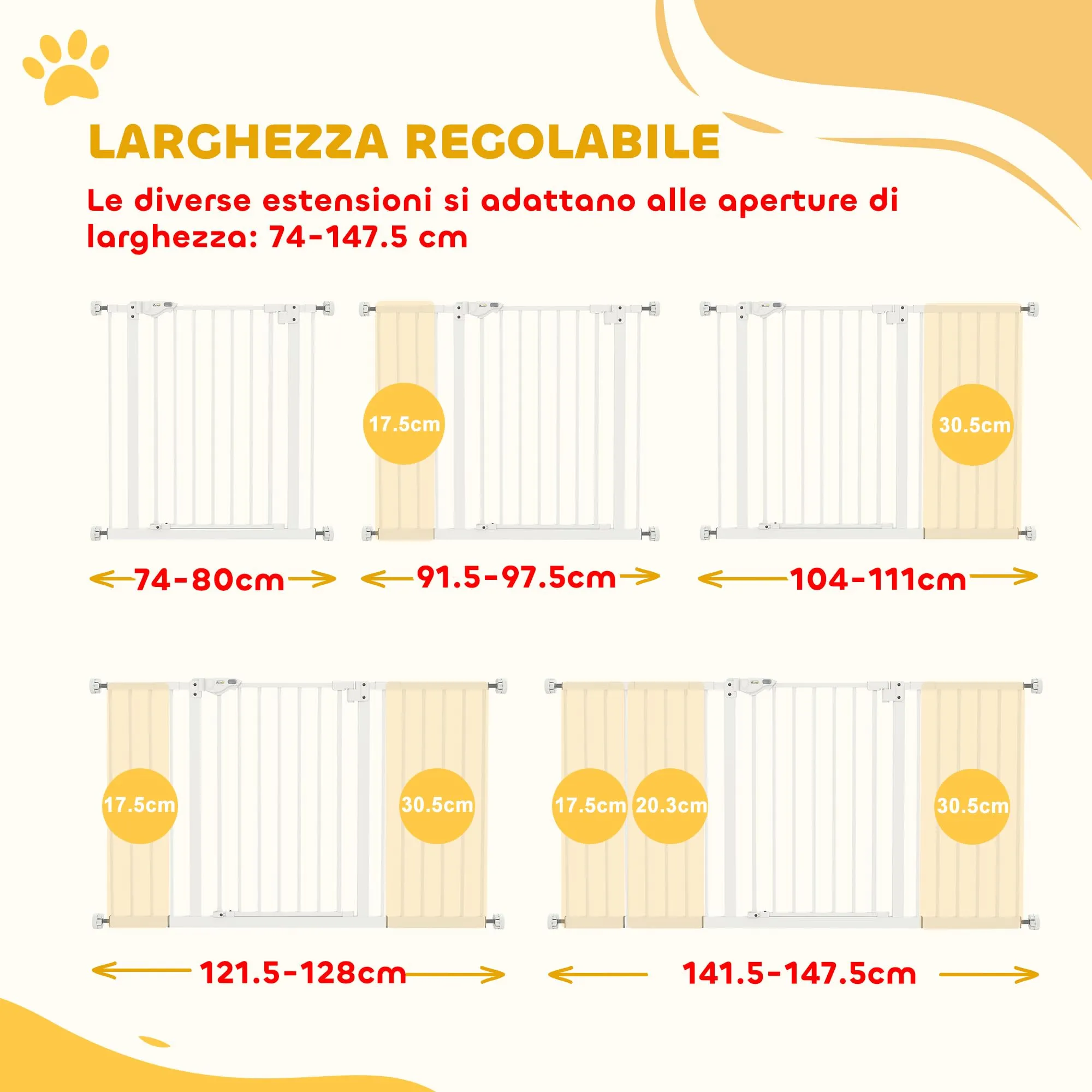 PawHut Cancellino per Cani Regolabile 74-147.5 cm, Bianco - immagine 4