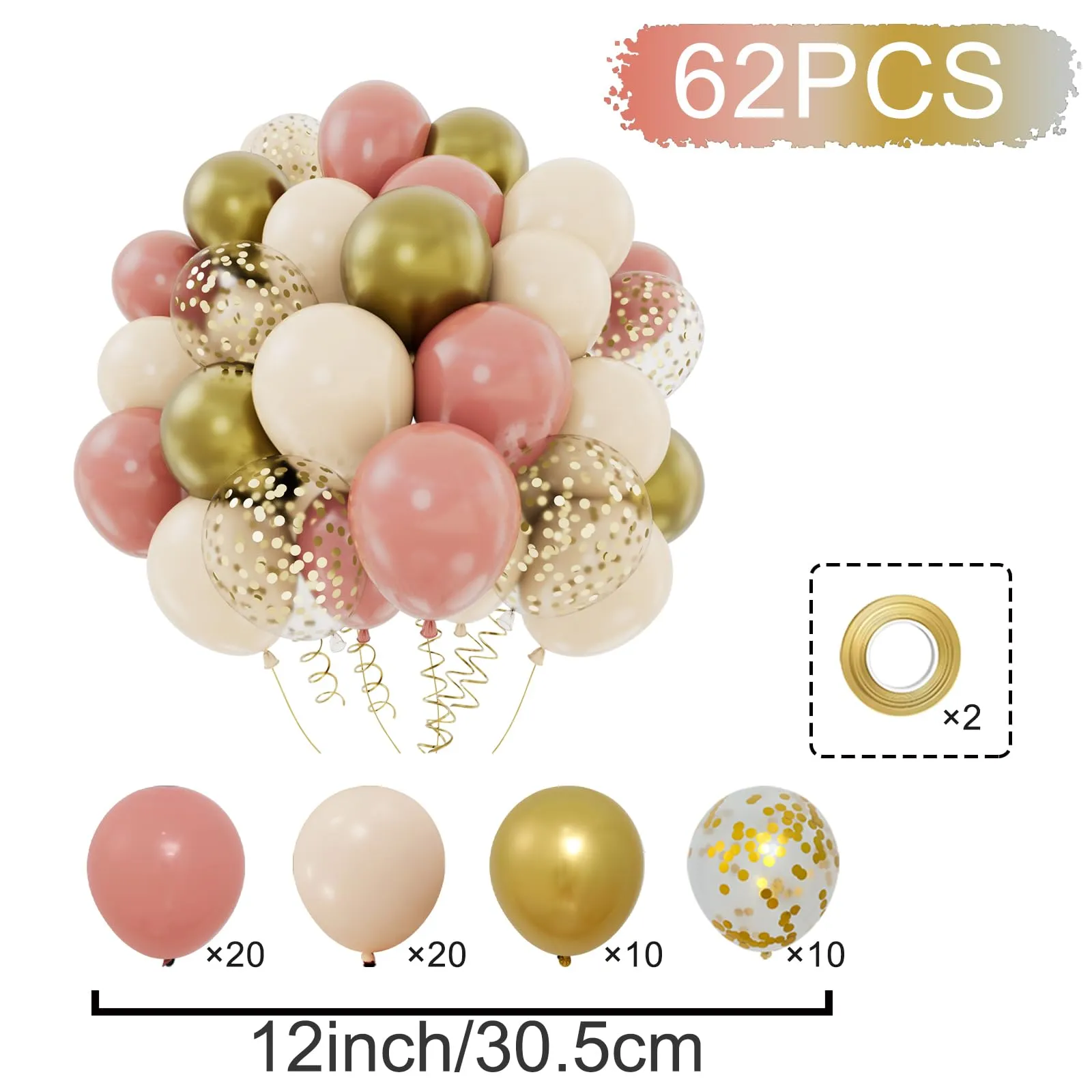 Balloon Garland Set di Palloncini Oro Rosa Beige e Albicocca, 62 Pezzi 12 Pollici - immagine 2