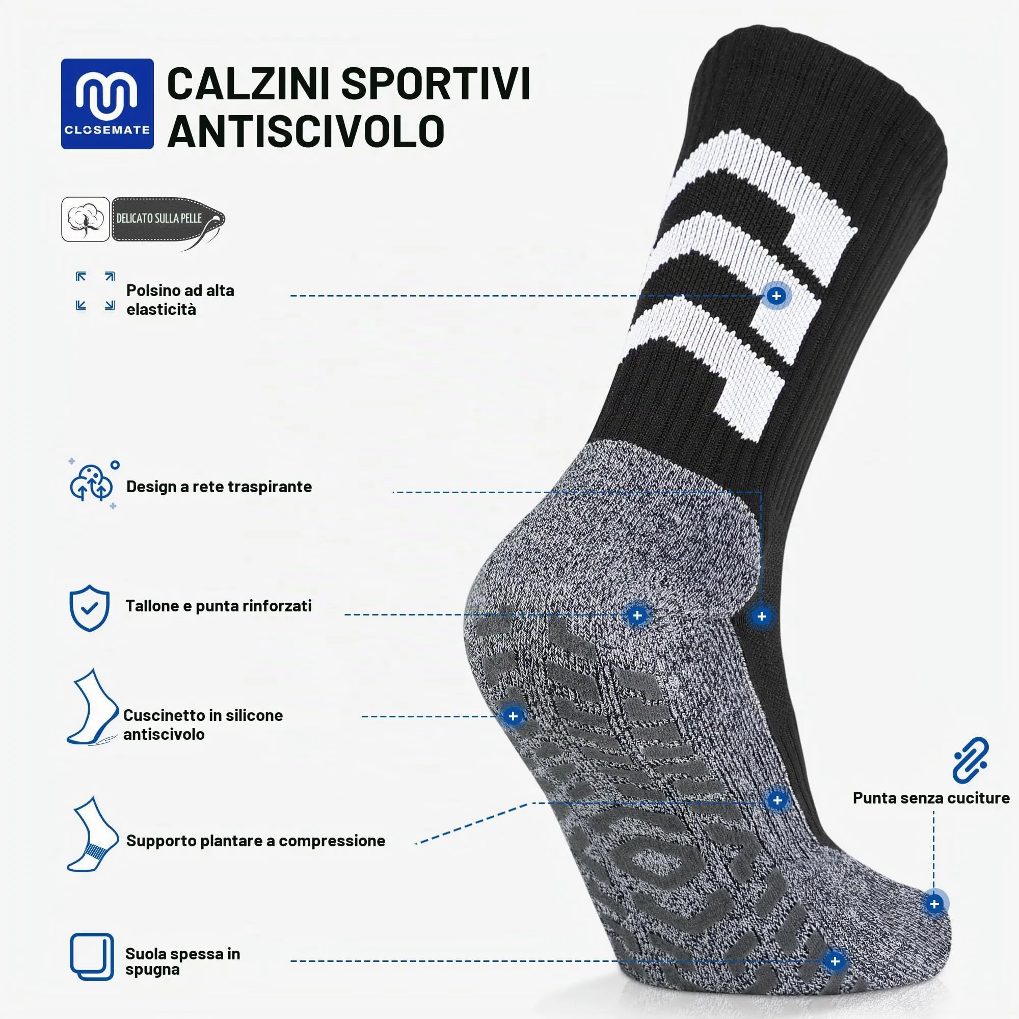 CLOSEMATE Calzini da Calcio Antiscivolo con Grip in Silicone - immagine 3
