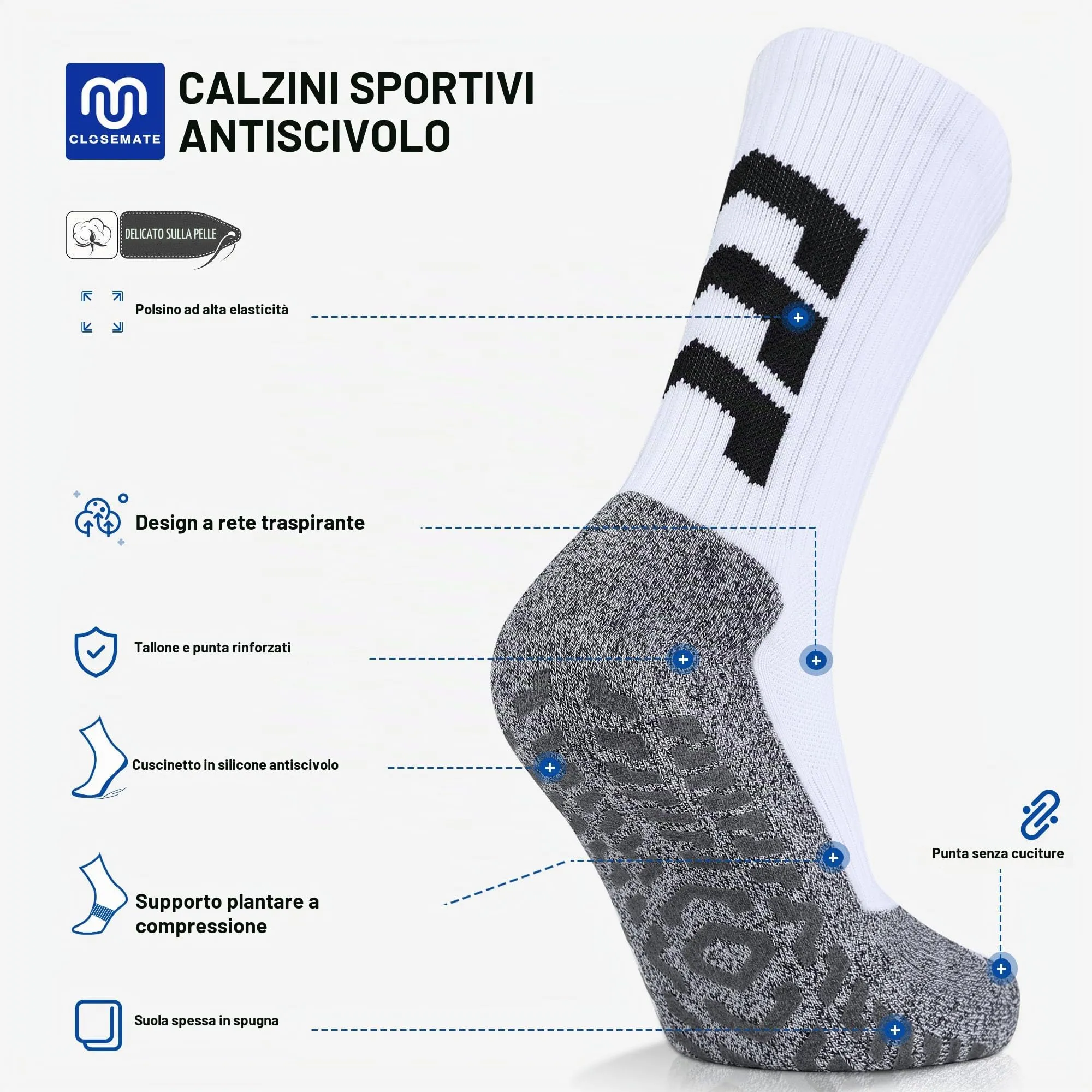 CLOSEMATE Calzini da Calcio Antiscivolo con Grip in Silicone, 3 Paia - immagine 3