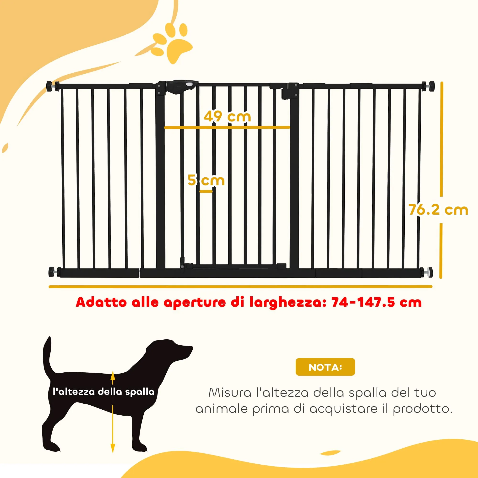 PawHut Cancellino per Cani Larghezza Regolabile 74-147.5 cm, Nero - immagine 3