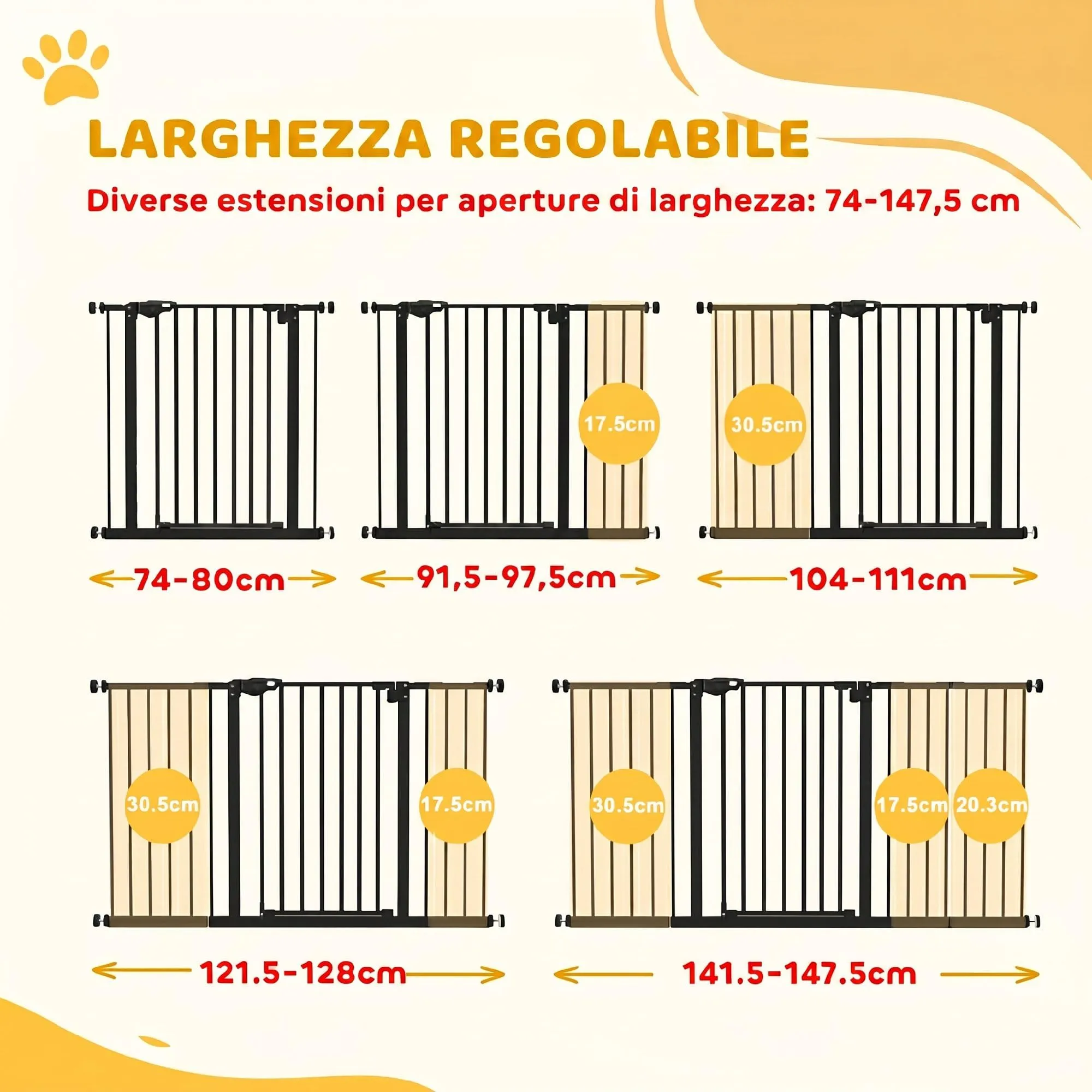 PawHut Cancellino per Cani Larghezza Regolabile 74-147.5 cm, Nero - immagine 4