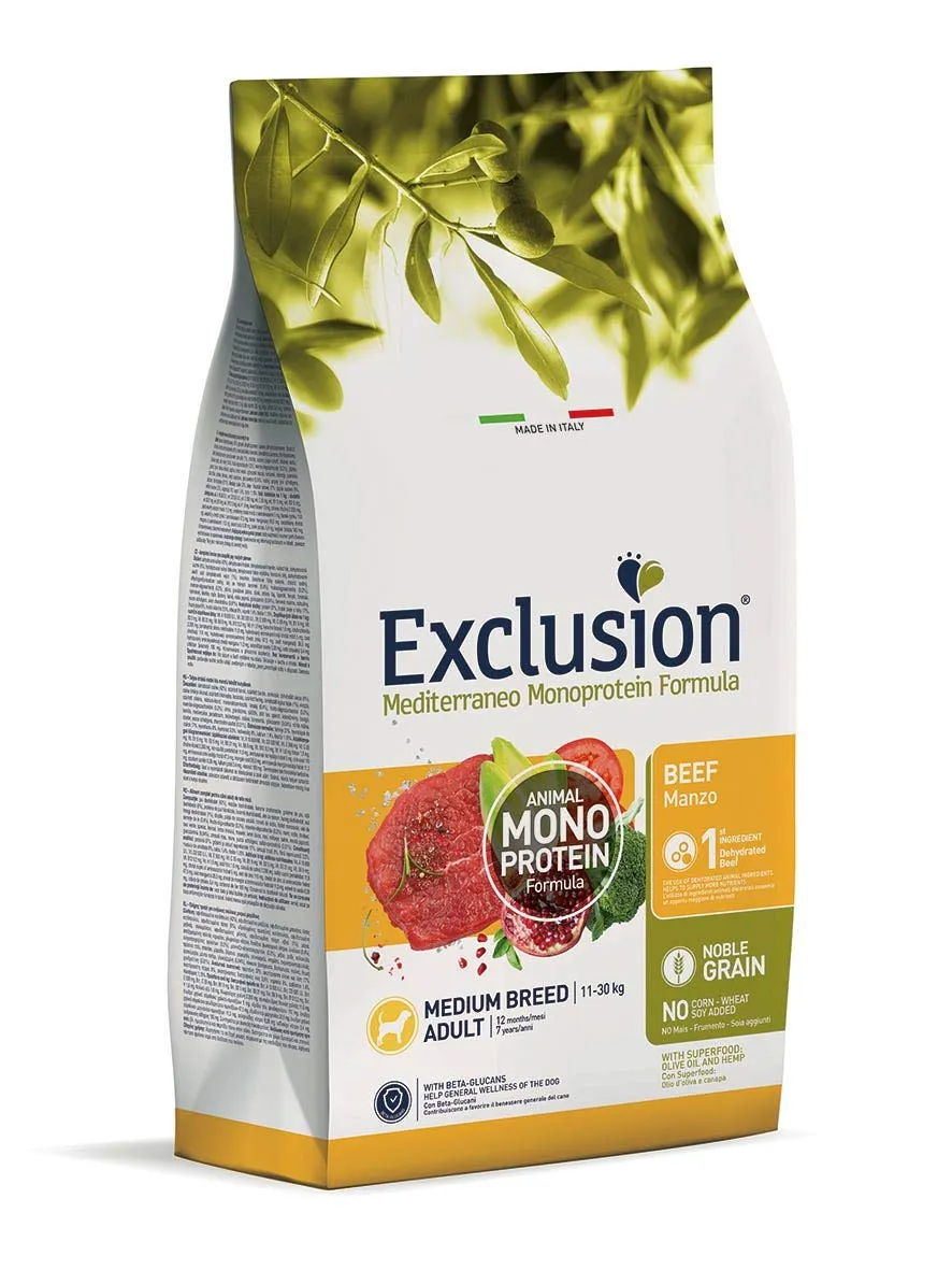 Exclusion Mediterraneo Monoproteico Noble Grain Adult Manzo Medium 12kg - immagine 1