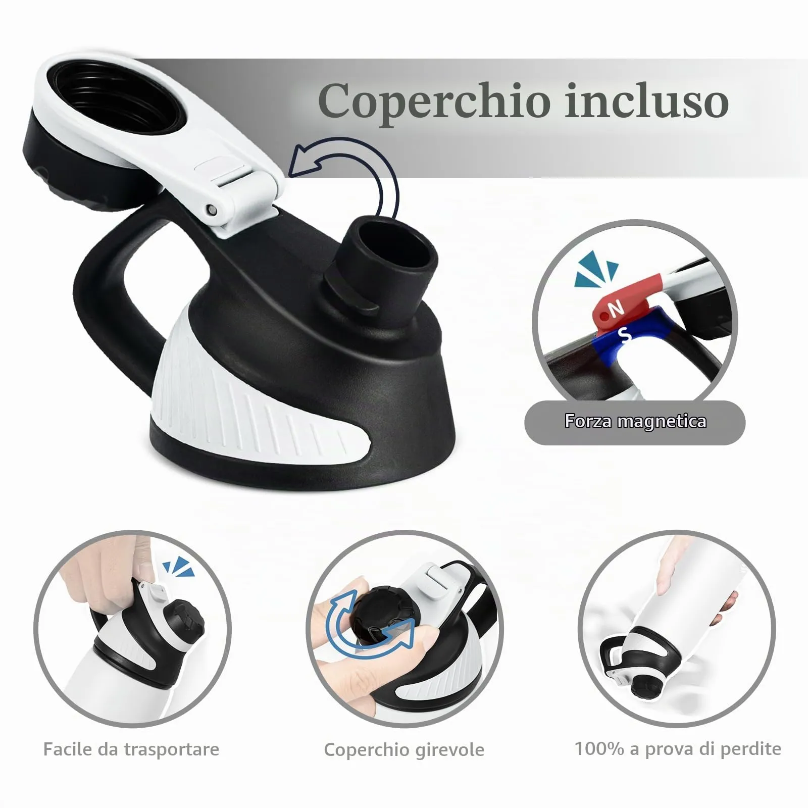 Fjbottle Borraccia Termica 1L Acciaio Inox con Tappo Magnetico, Bianco - immagine 2