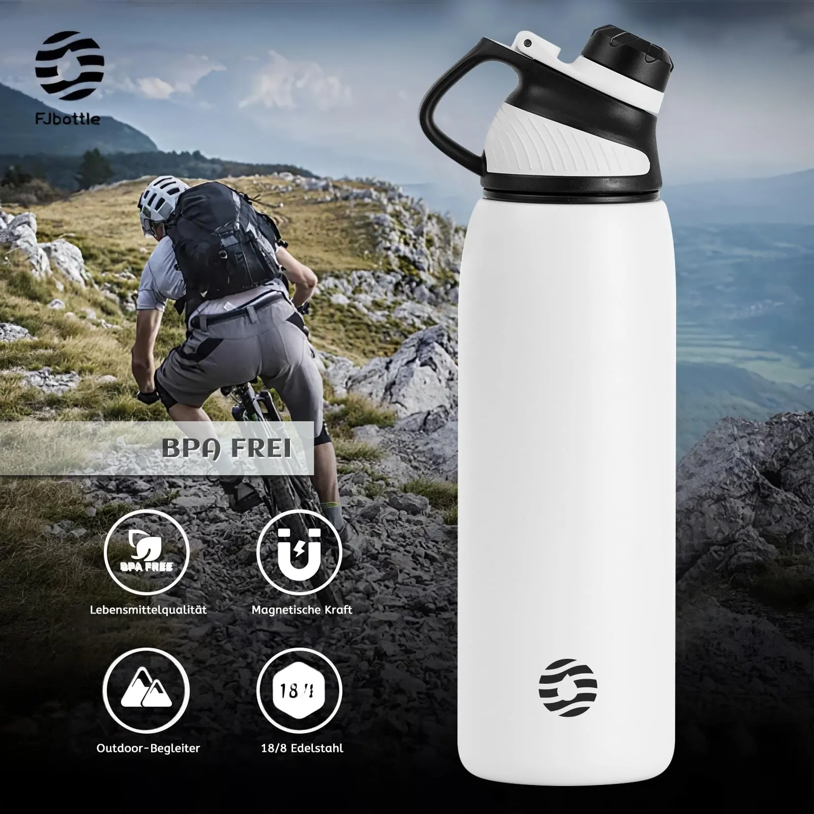 Fjbottle Borraccia Termica 1L Acciaio Inox con Tappo Magnetico, Bianco - immagine 5