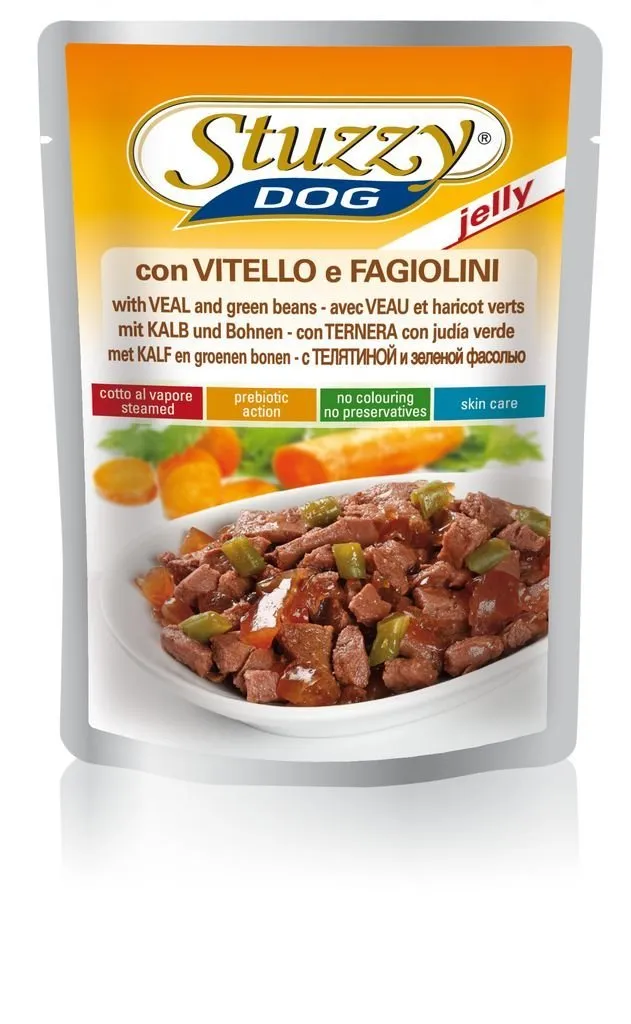 Stuzzy Cibo Umido per Cani Adulti con Vitello e Fagiolini, Bocconcini (24 Buste da 100g) - immagine 1