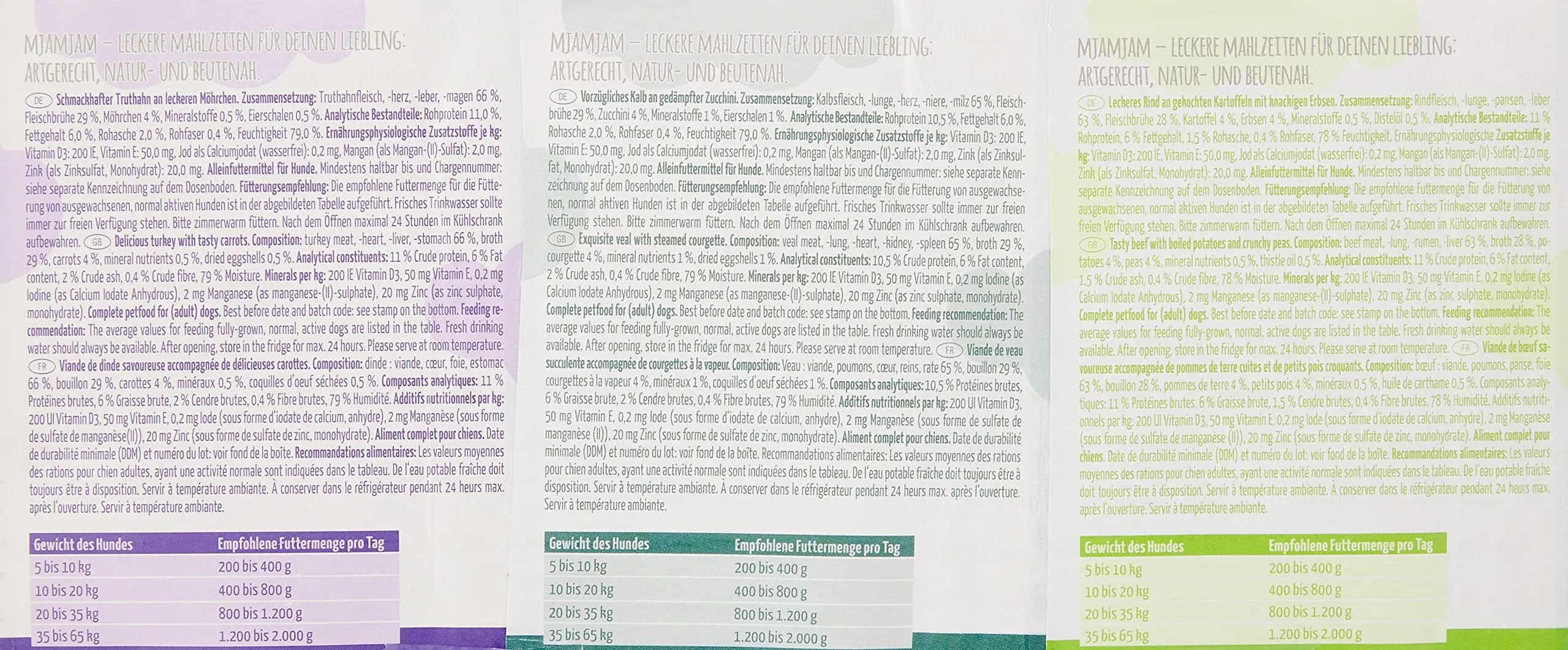 MjAMjAM Cibo Umido Premium per Cani Confezione Mista II (6 x 800 g) - Pollo, Anatra, Manzo, Tacchino, Vitello e Agnello - immagine 10