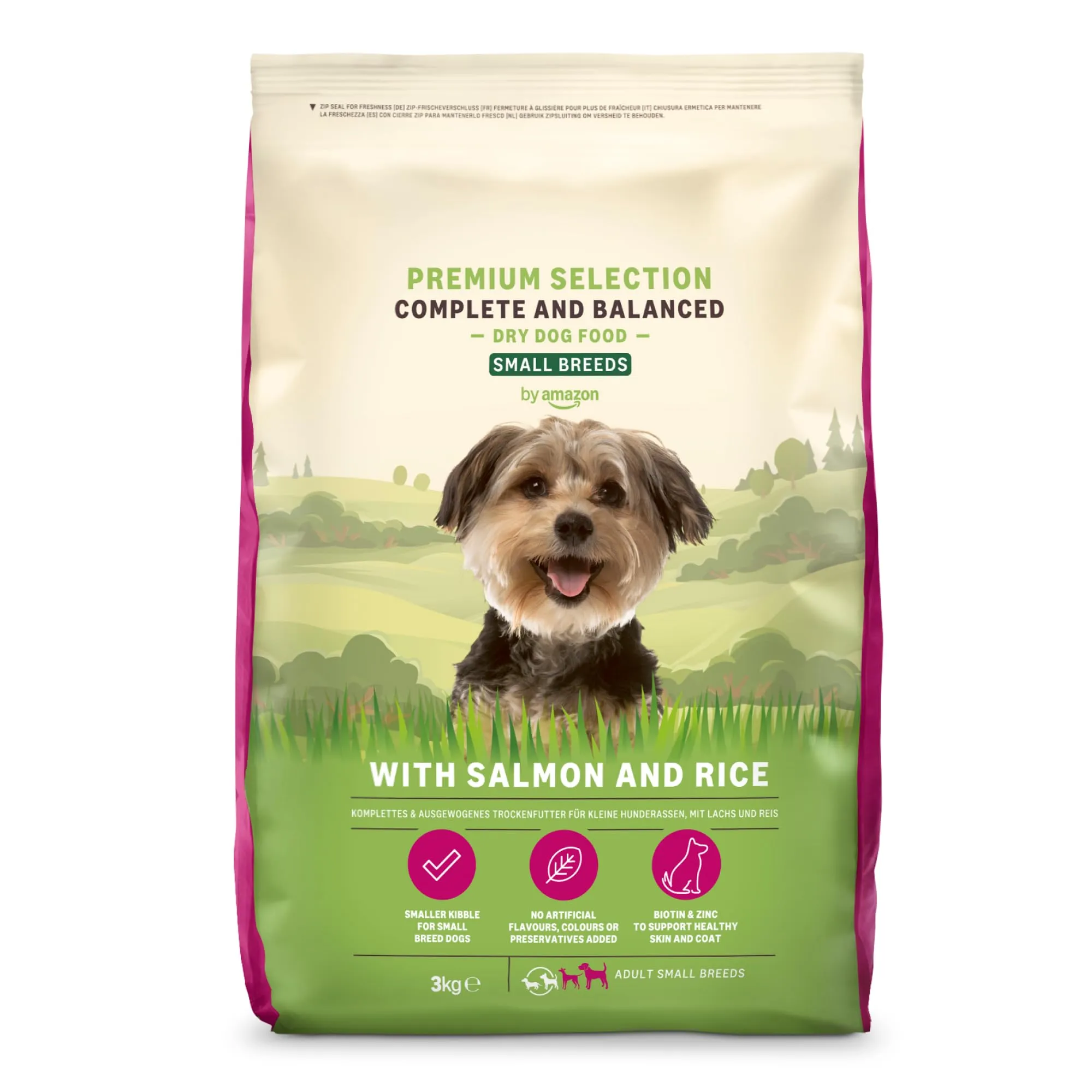 by Amazon Complete Alimento Secco per Cani Adulti Razze di Piccola Taglia con Salmone e Riso, 3kg - immagine 1