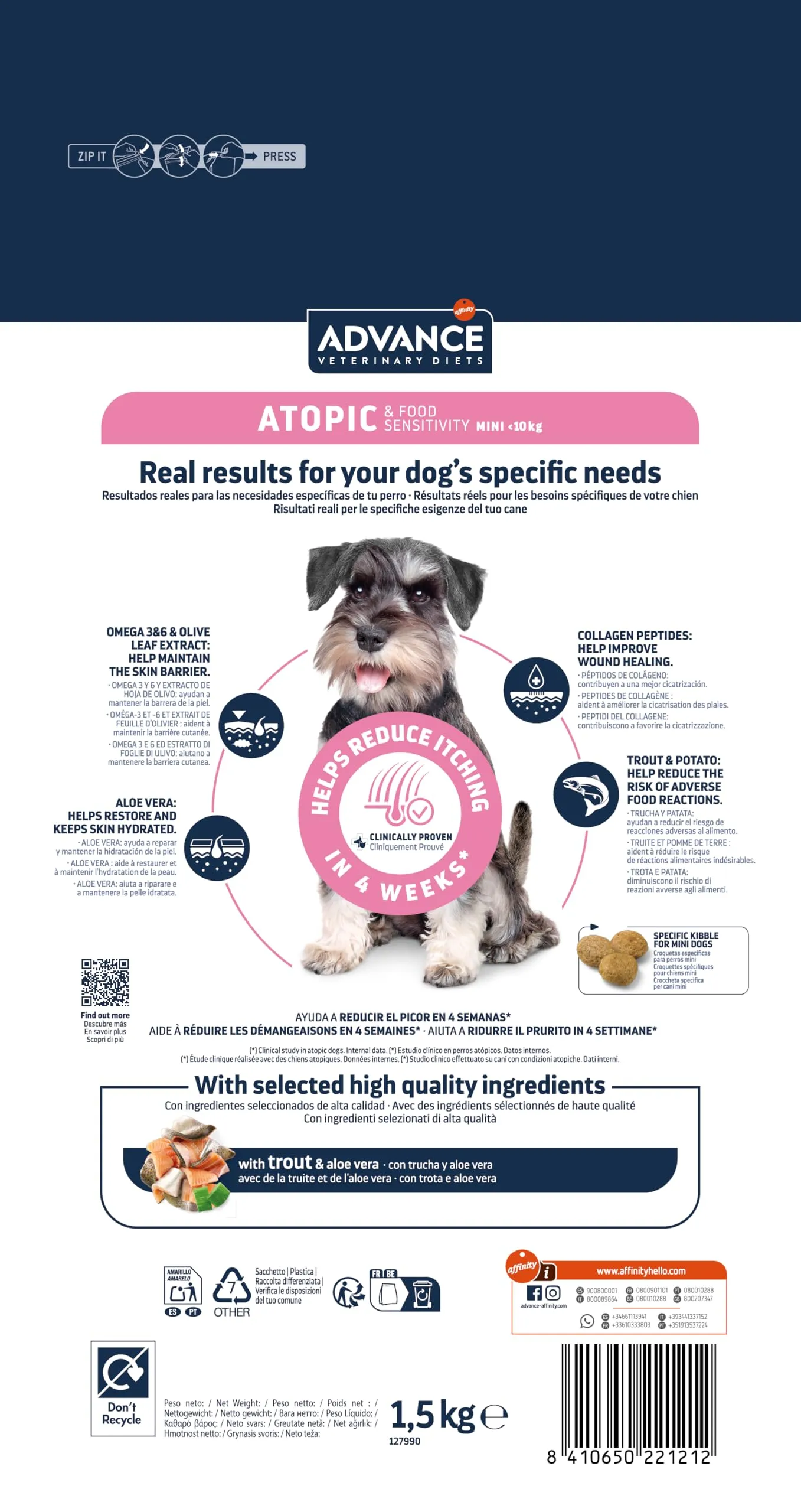 Affinity Advance Veterinary Diets Atopic Mini for Dogs with Atopic Dermatitis, Trout, 1.5kg - immagine 4