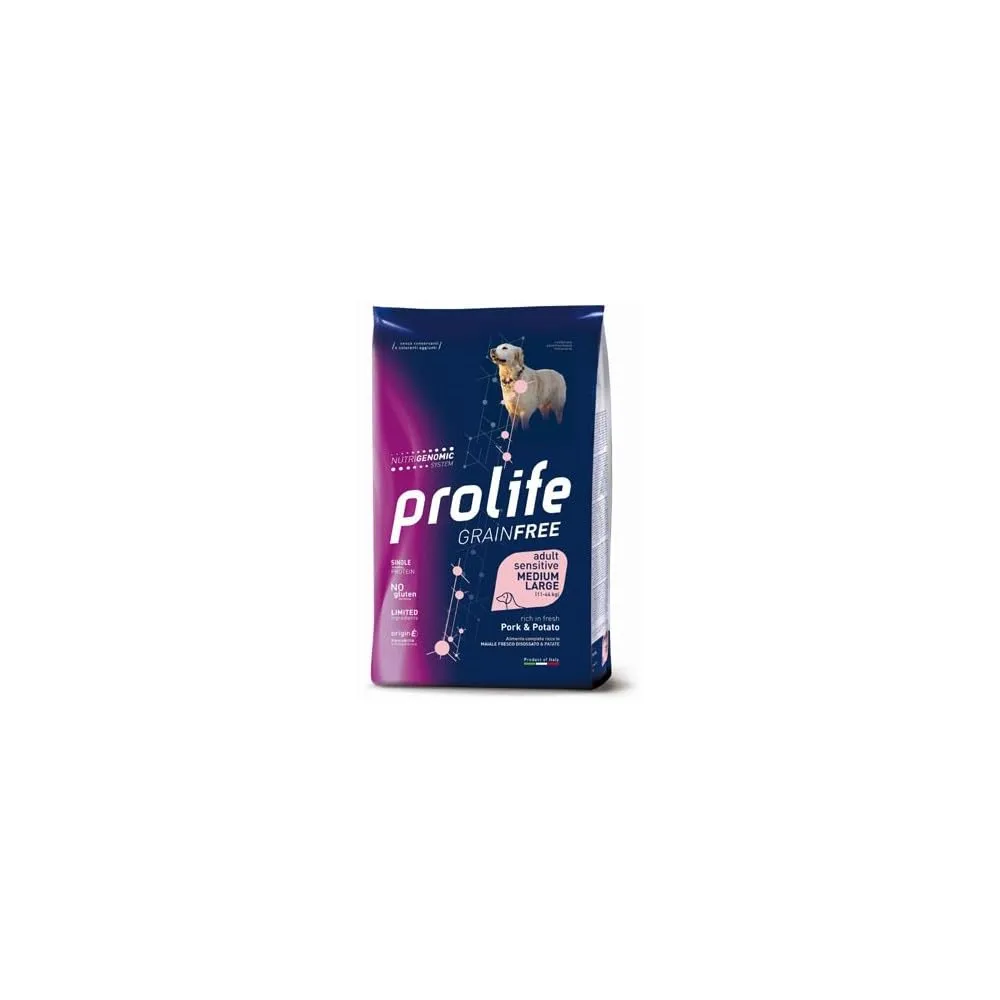 Prolife Grain Free Adult Sensitive Medium/Large Pork and Potato Dog Food, 10 kg - immagine 1