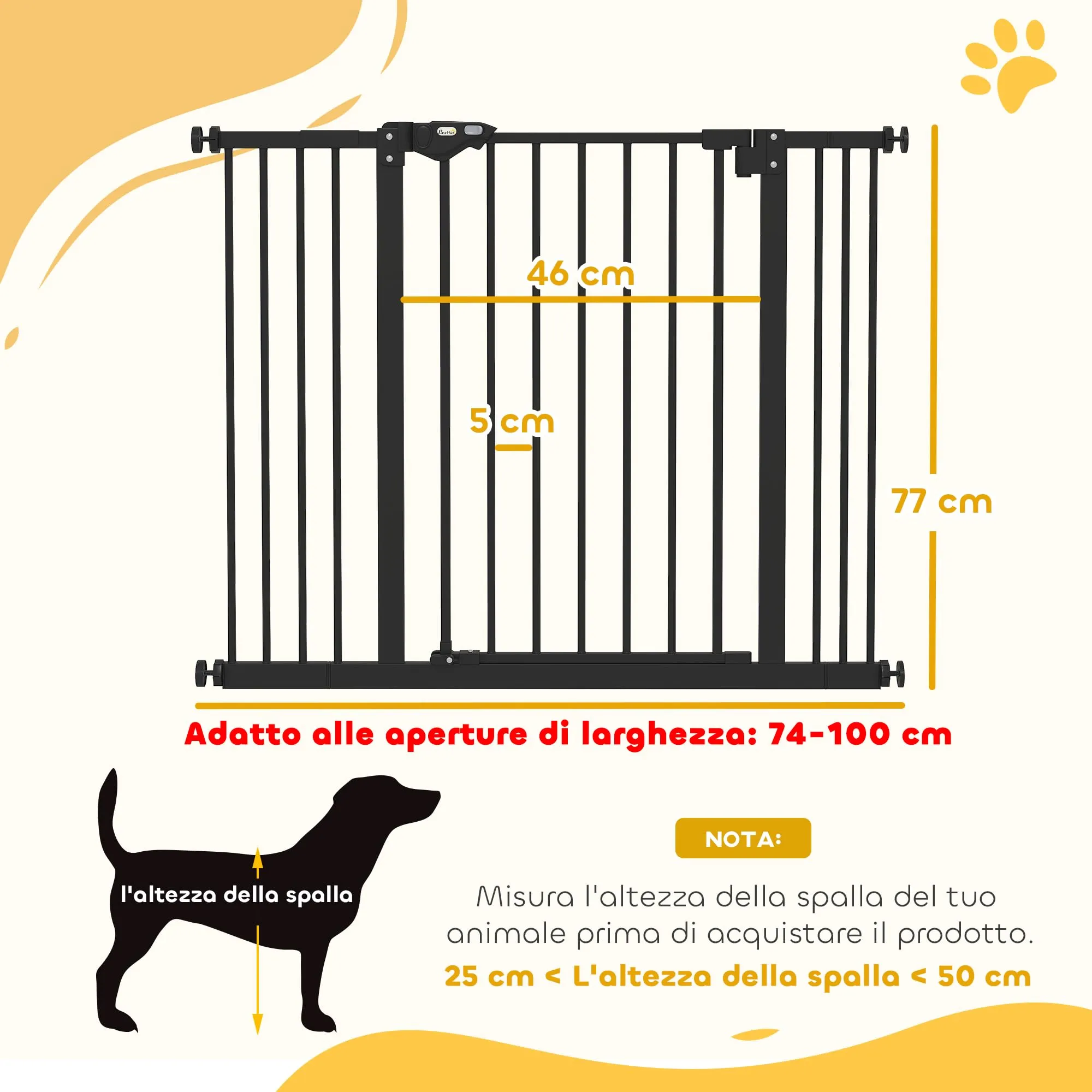 PawHut Cancellino per Cani Larghezza Regolabile 74-100 cm, Nero - immagine 3