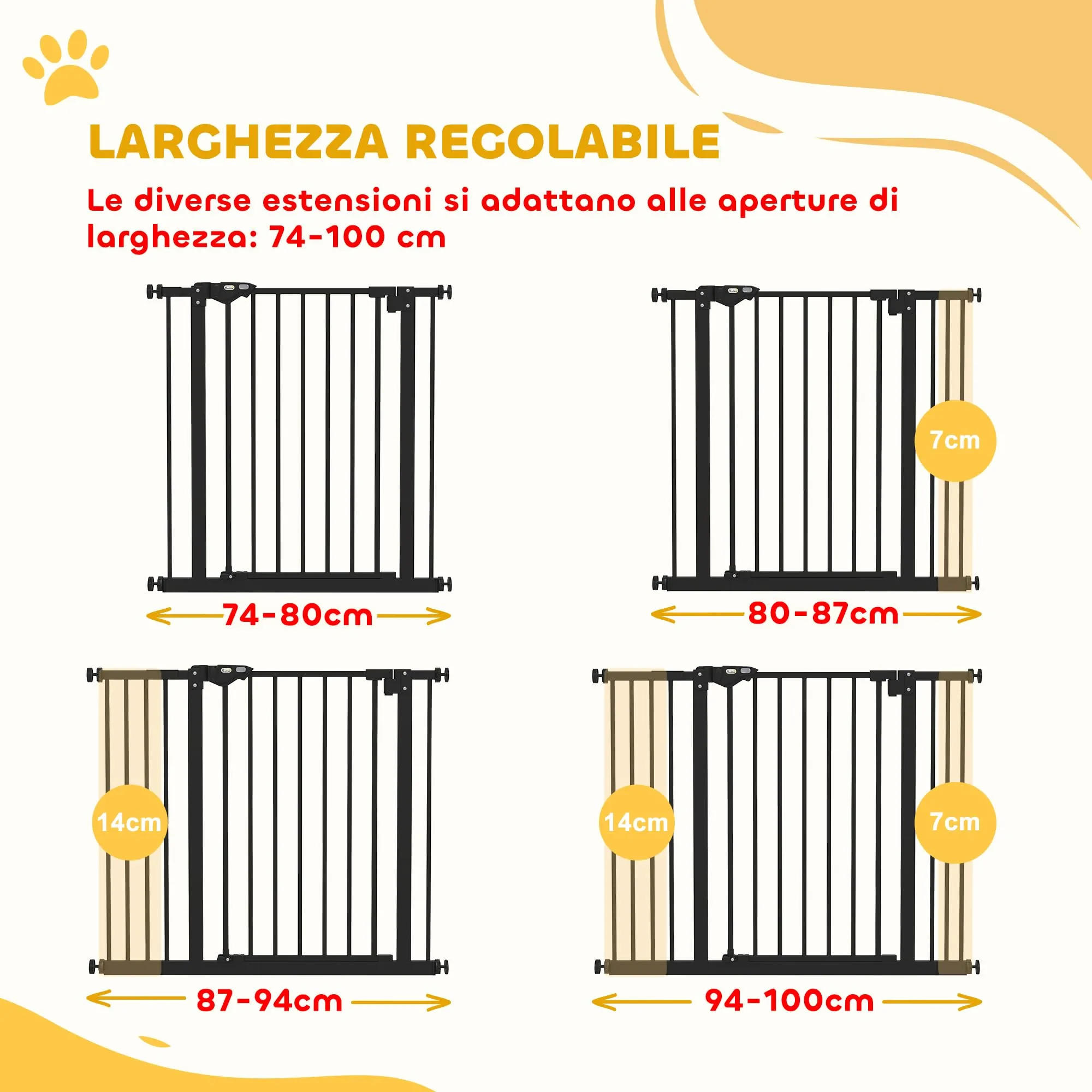 PawHut Cancellino per Cani Larghezza Regolabile 74-100 cm, Nero - immagine 4