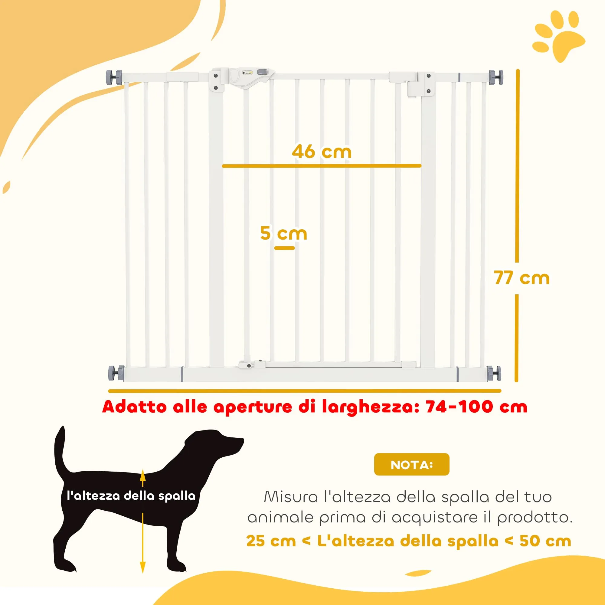 PawHut Cancellino per Cani Regolabile 74-100 cm, Bianco - immagine 3
