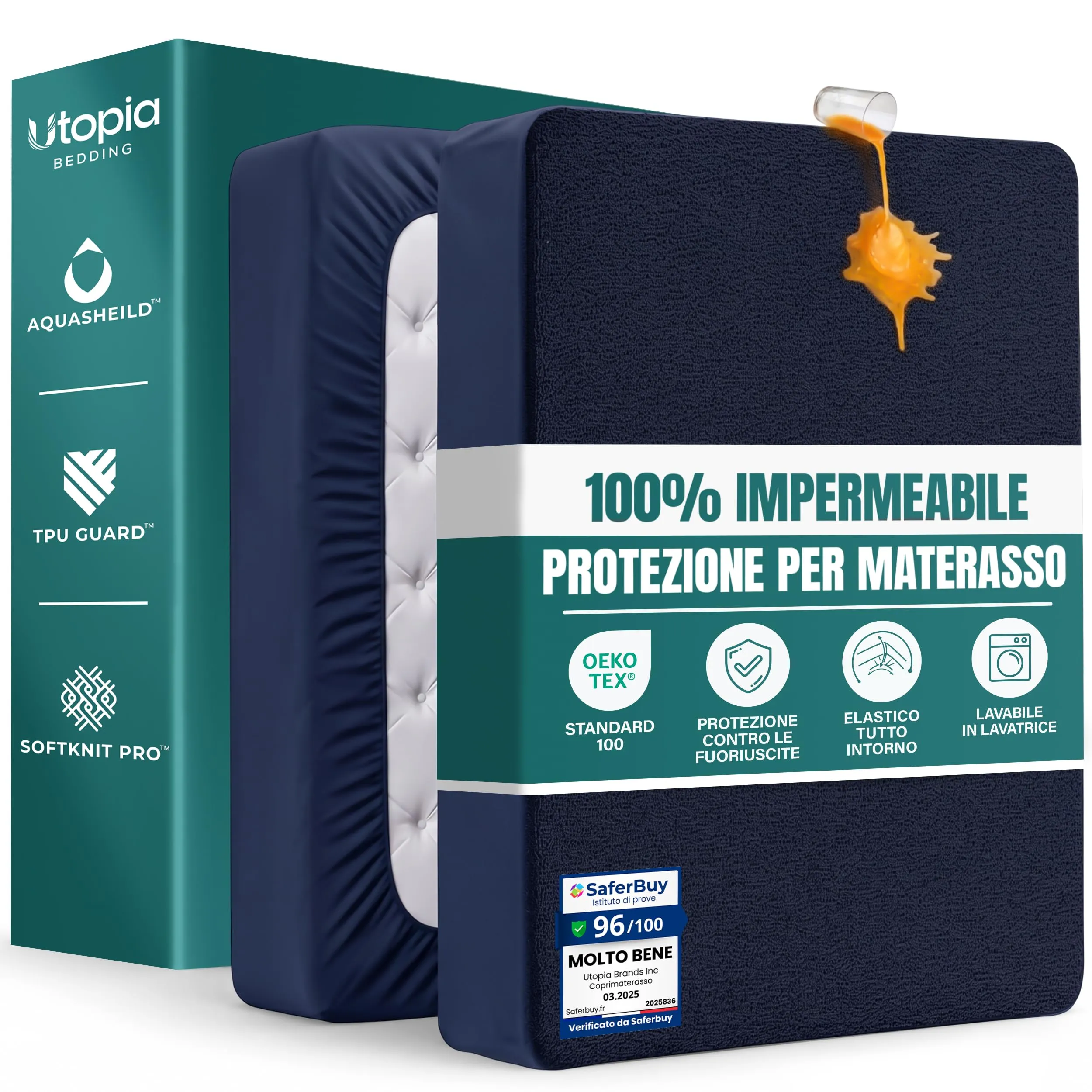Utopia Bedding Coprimaterasso Singolo Impermeabile 90 x 190 x 40 cm, Blu Marino - immagine 1