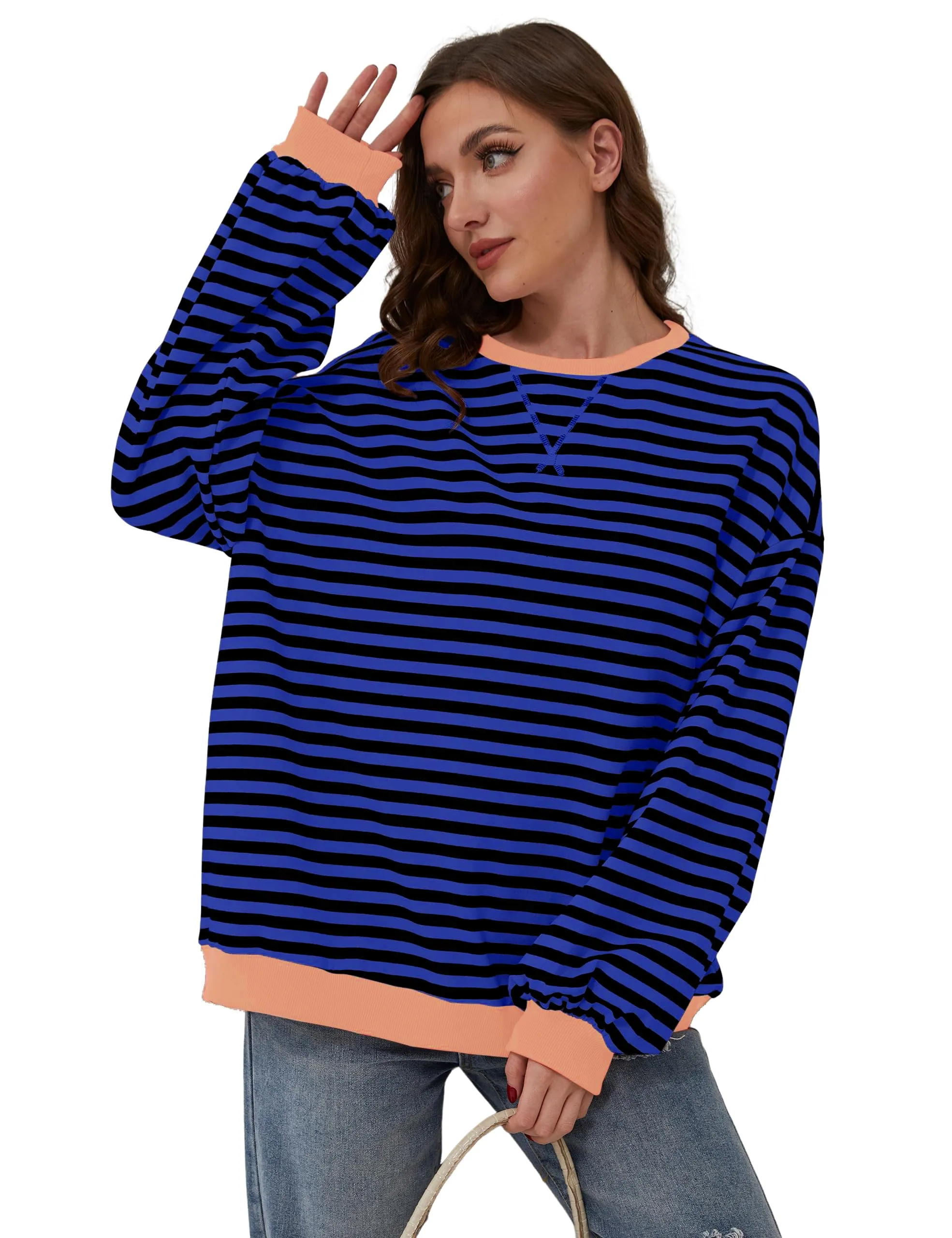 DUOEASE Felpa Donna Oversize a Righe Manica Lunga - immagine 5
