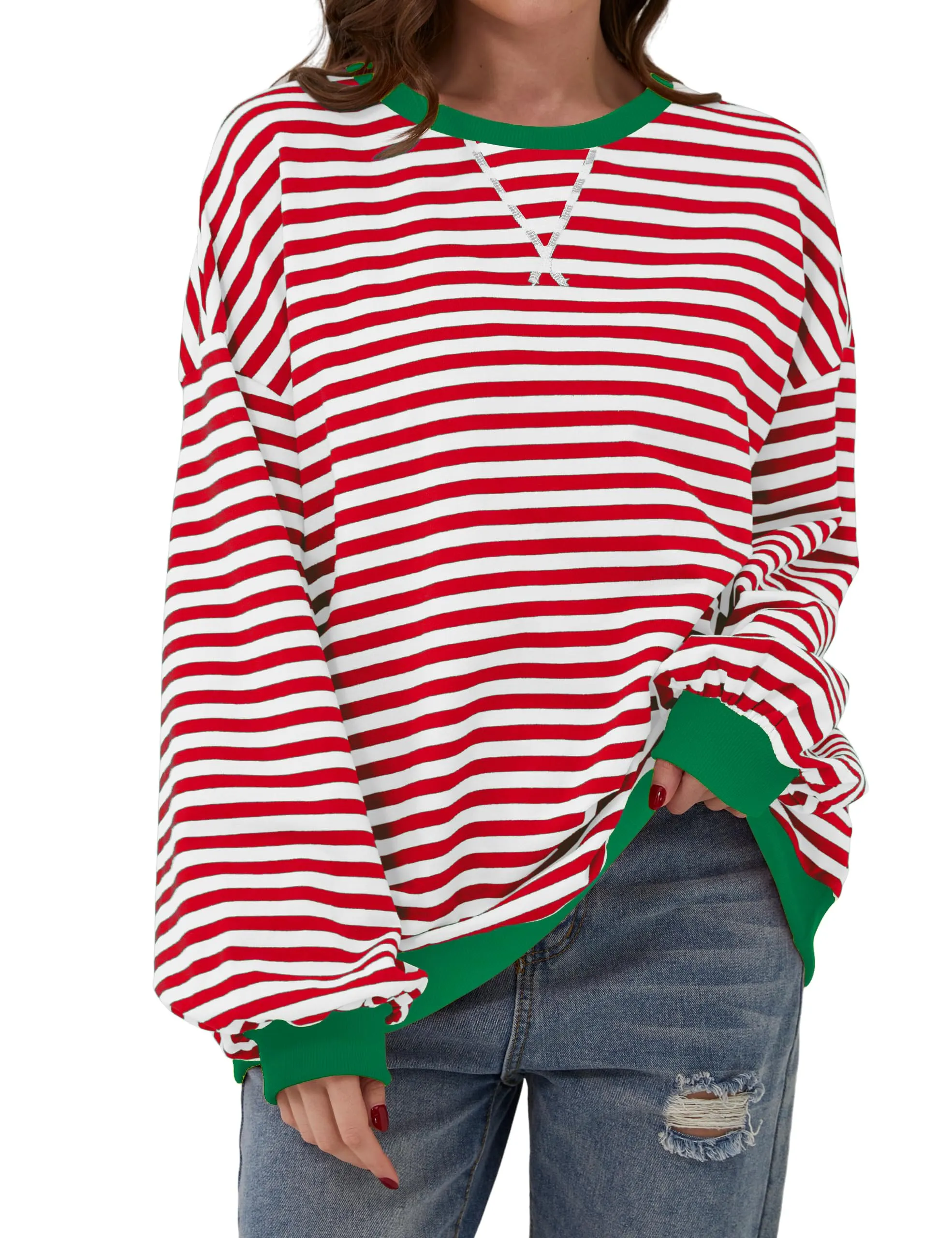 DUOEASE Felpa Donna Oversize a Righe Manica Lunga Top Y2K - immagine 1