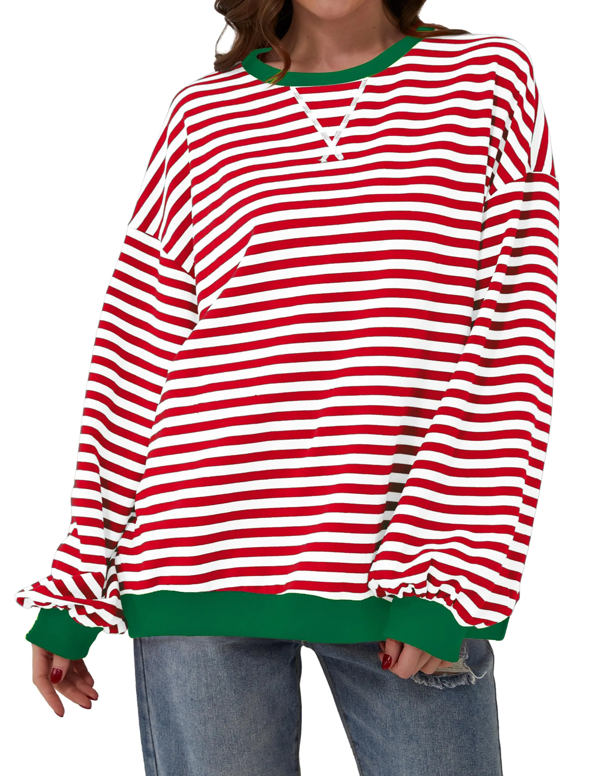 DUOEASE Felpa Donna Oversize a Righe Manica Lunga Y2K - immagine 2