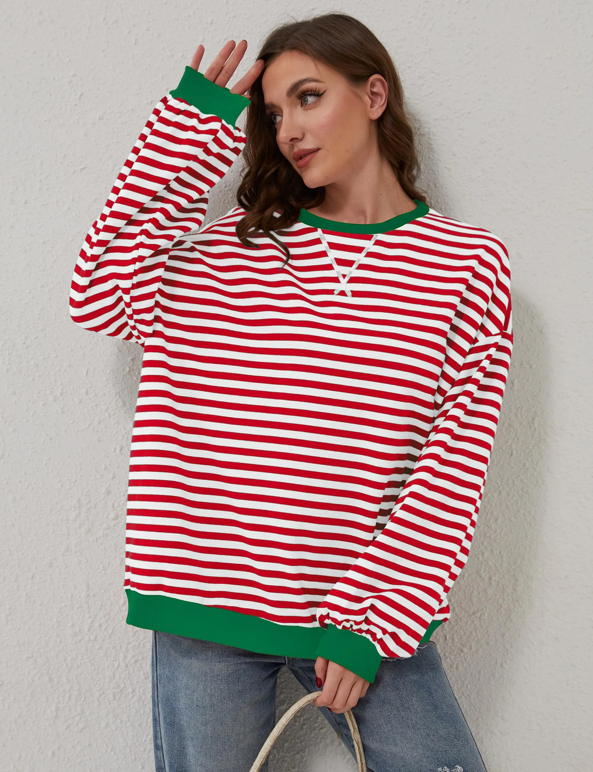 DUOEASE Felpa Donna Oversize a Righe Manica Lunga Y2K - immagine 3