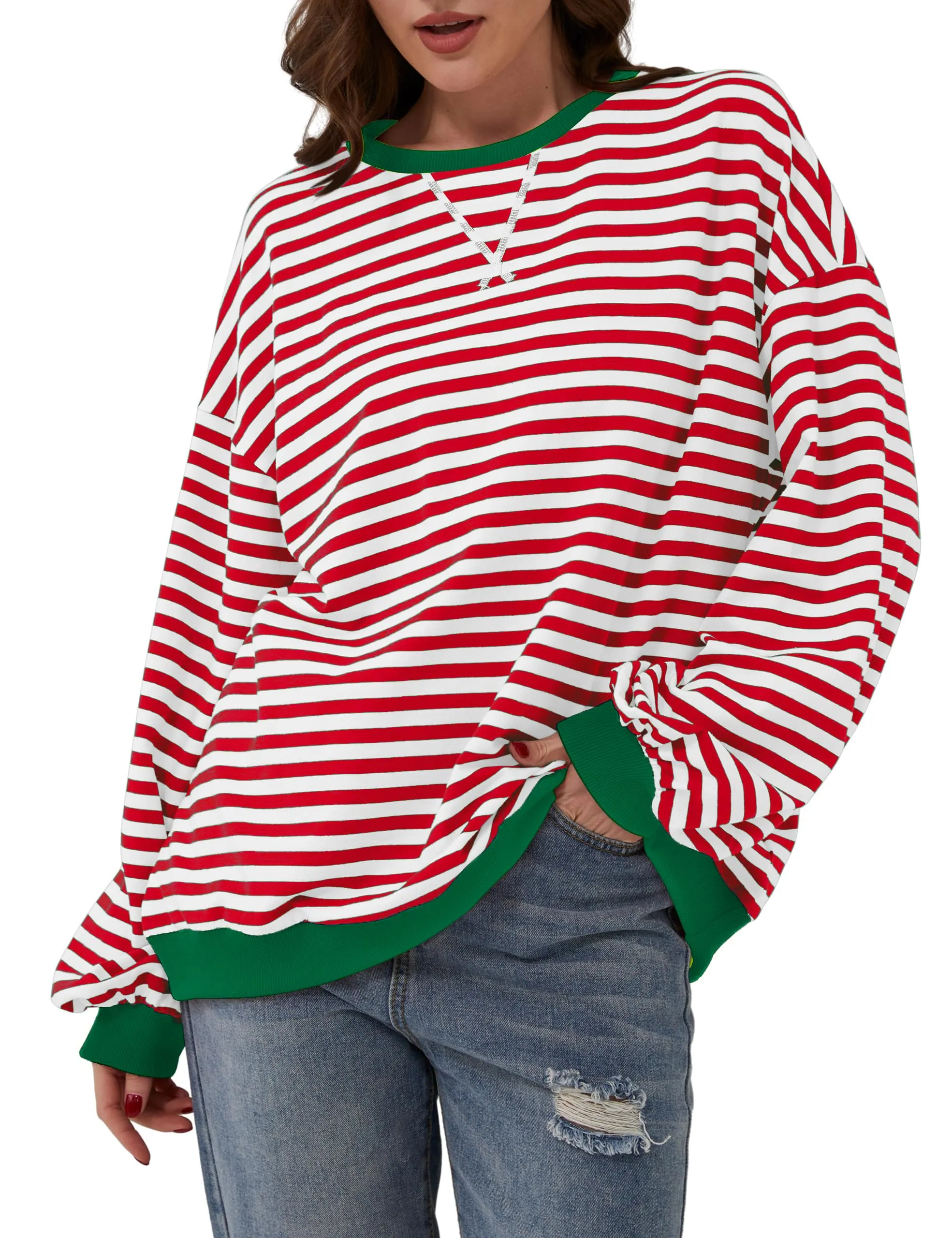 DUOEASE Felpa Donna Oversize a Righe Manica Lunga Y2K - immagine 4