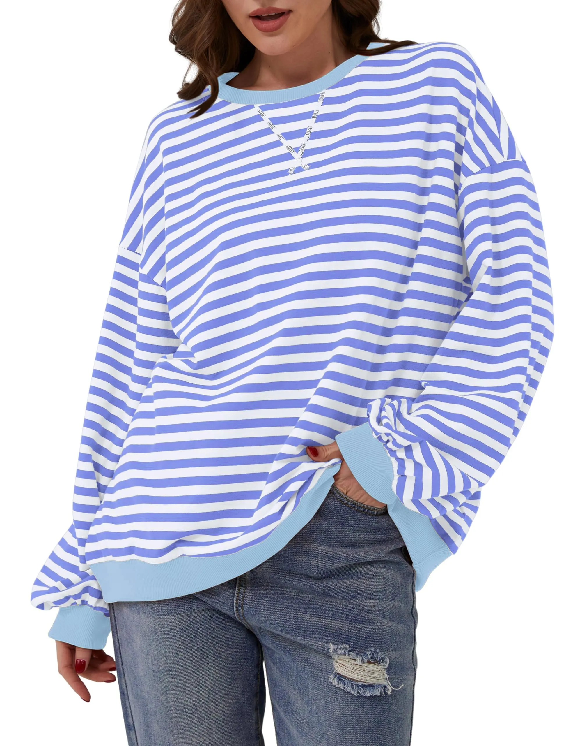 DUOEASE Felpa Donna Oversize a Righe Manica Lunga - immagine 4