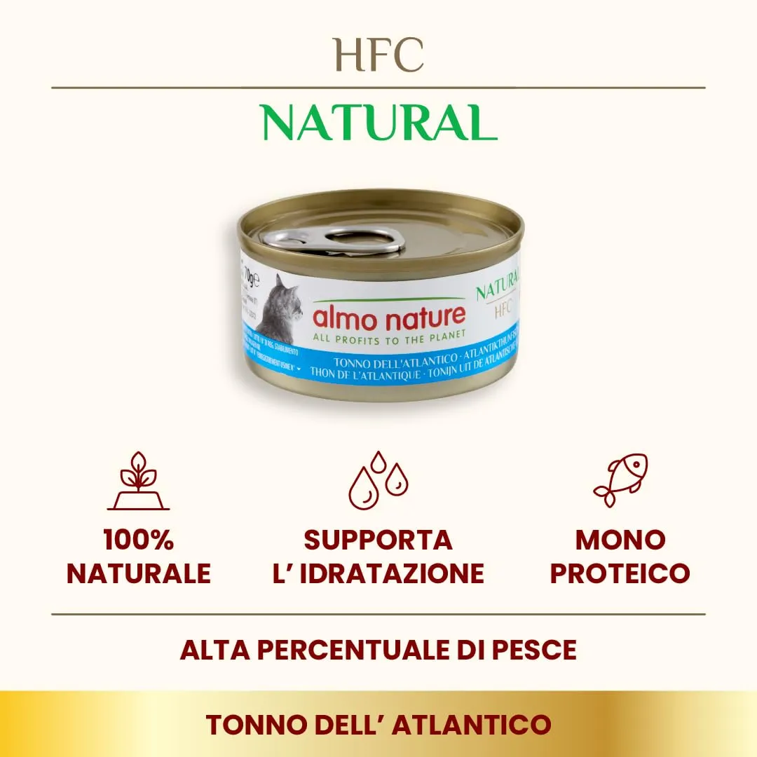 Almo Nature HFC Natural Alimento Umido per Gatti - Tonno Dell'Atlantico - 70g, Confezione da 6 - immagine 2