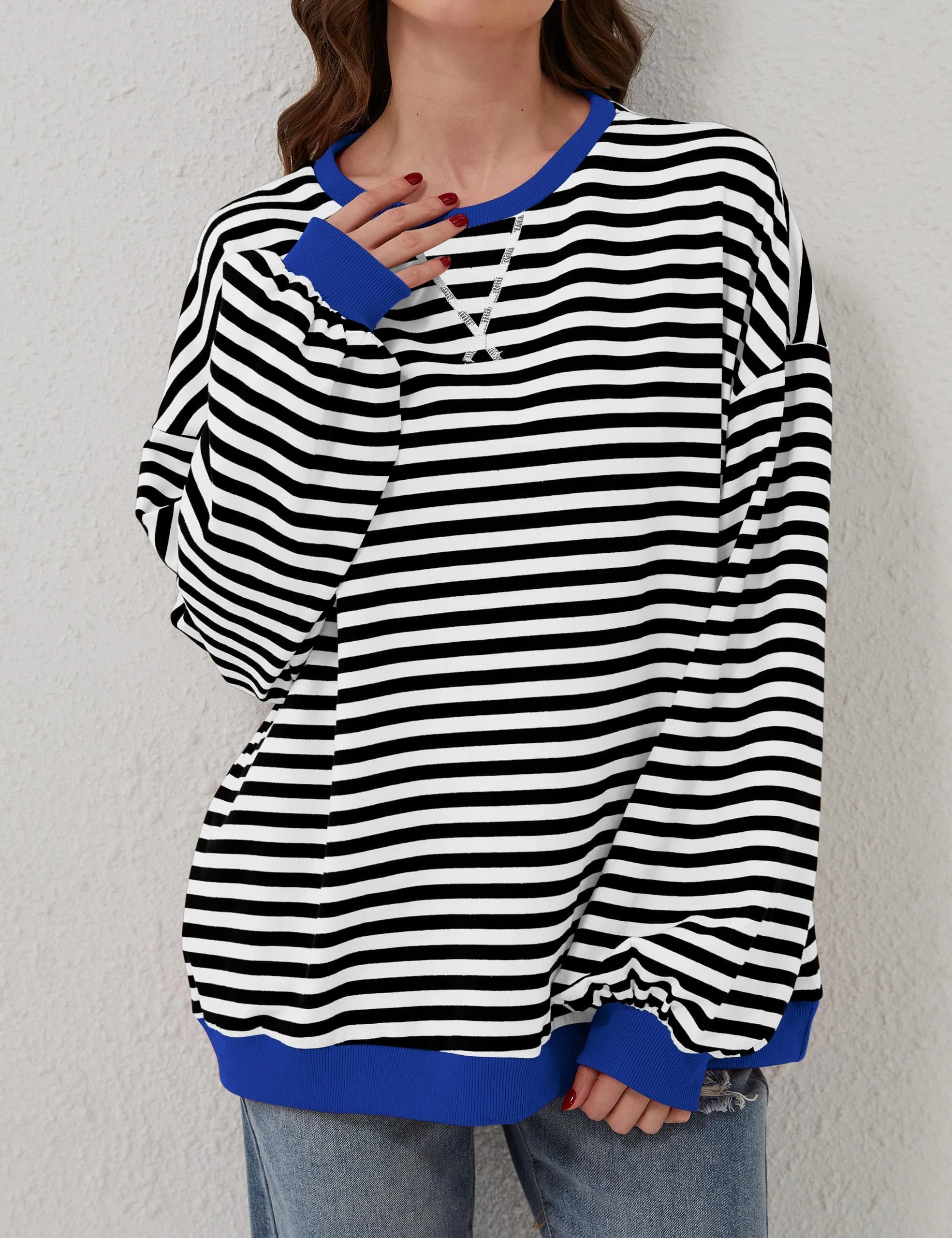 DUOEASE Felpa Donna Oversize a Righe Manica Lunga - immagine 3