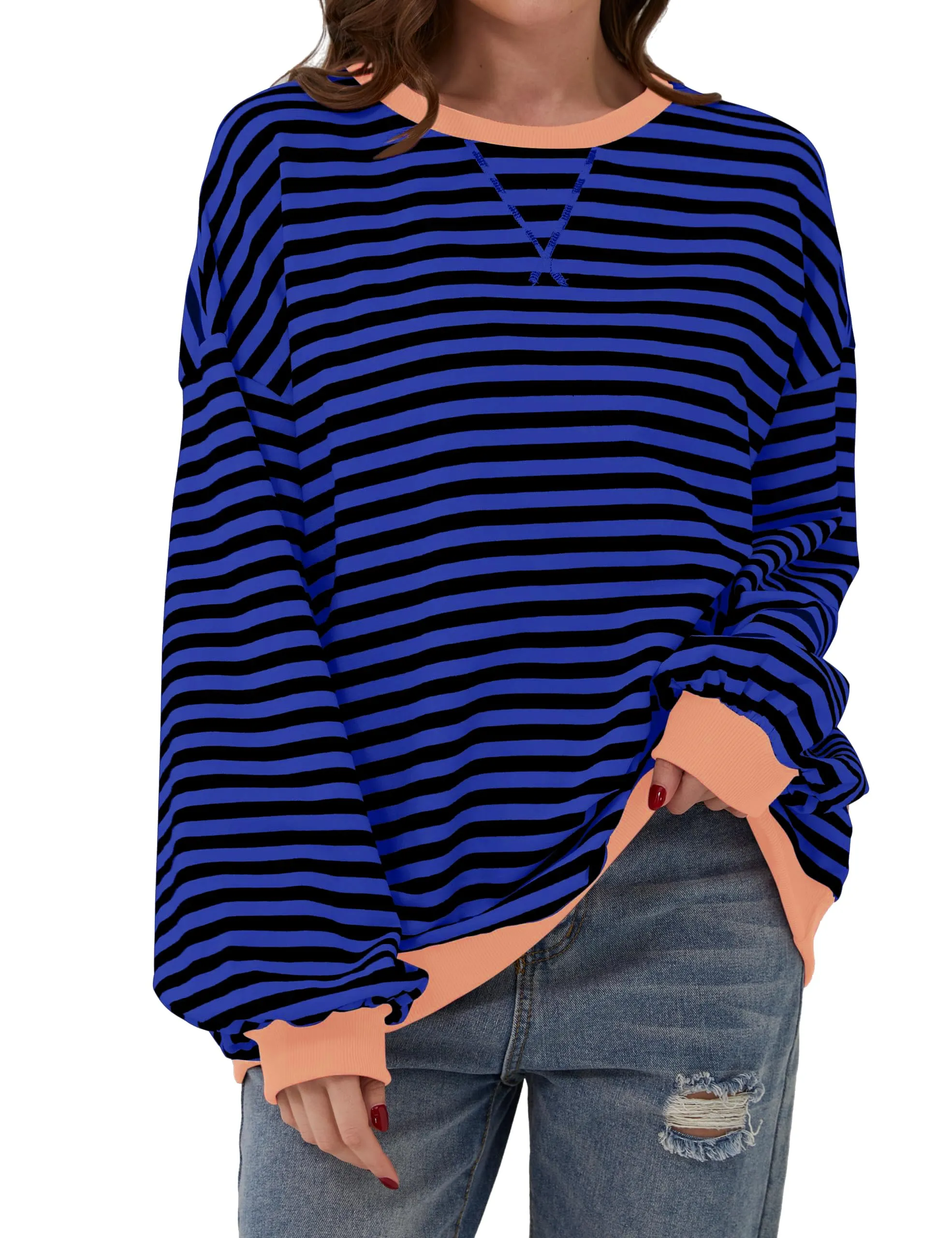 DUOEASE Felpa Donna Oversize a Righe Manica Lunga - immagine 1
