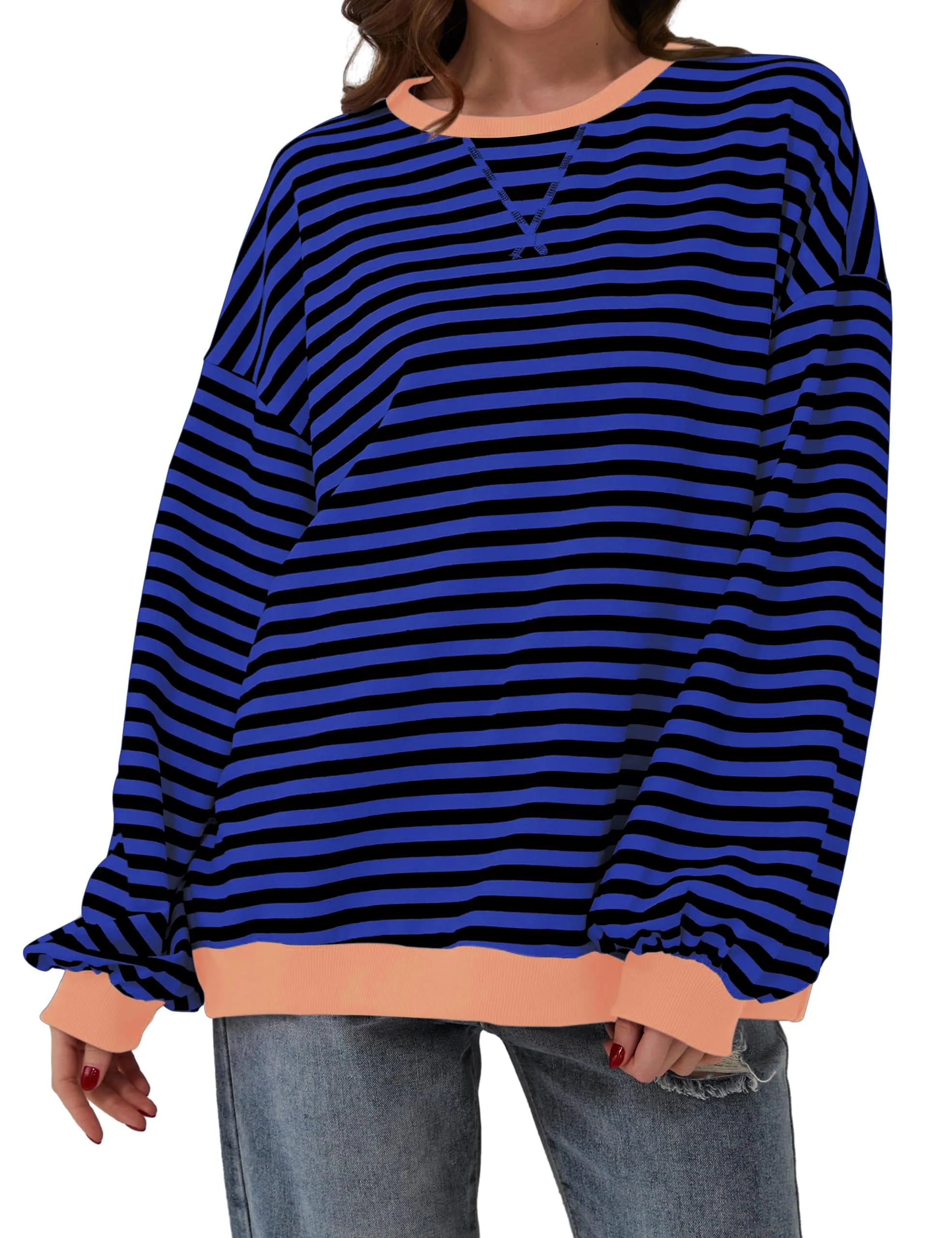 DUOEASE Felpa Donna Oversize a Righe Manica Lunga - immagine 4