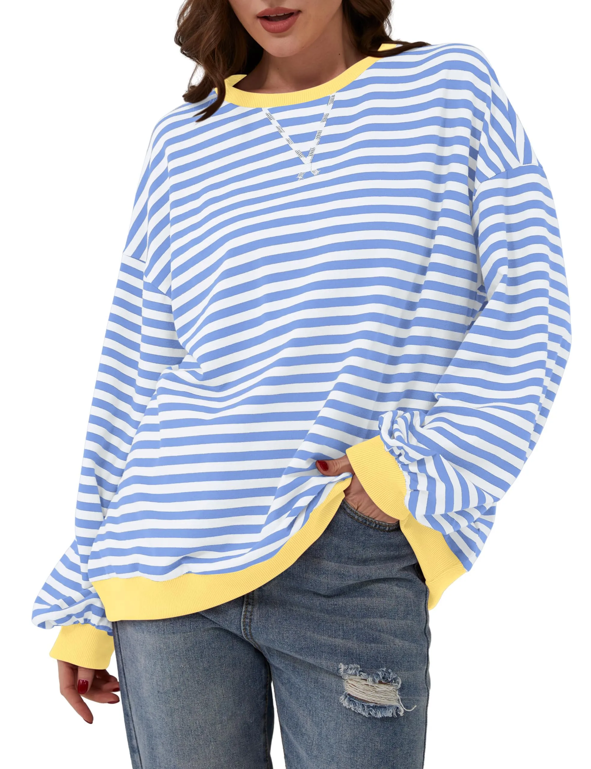 DUOEASE Felpa Donna Oversize a Righe Manica Lunga Top Y2K - immagine 2