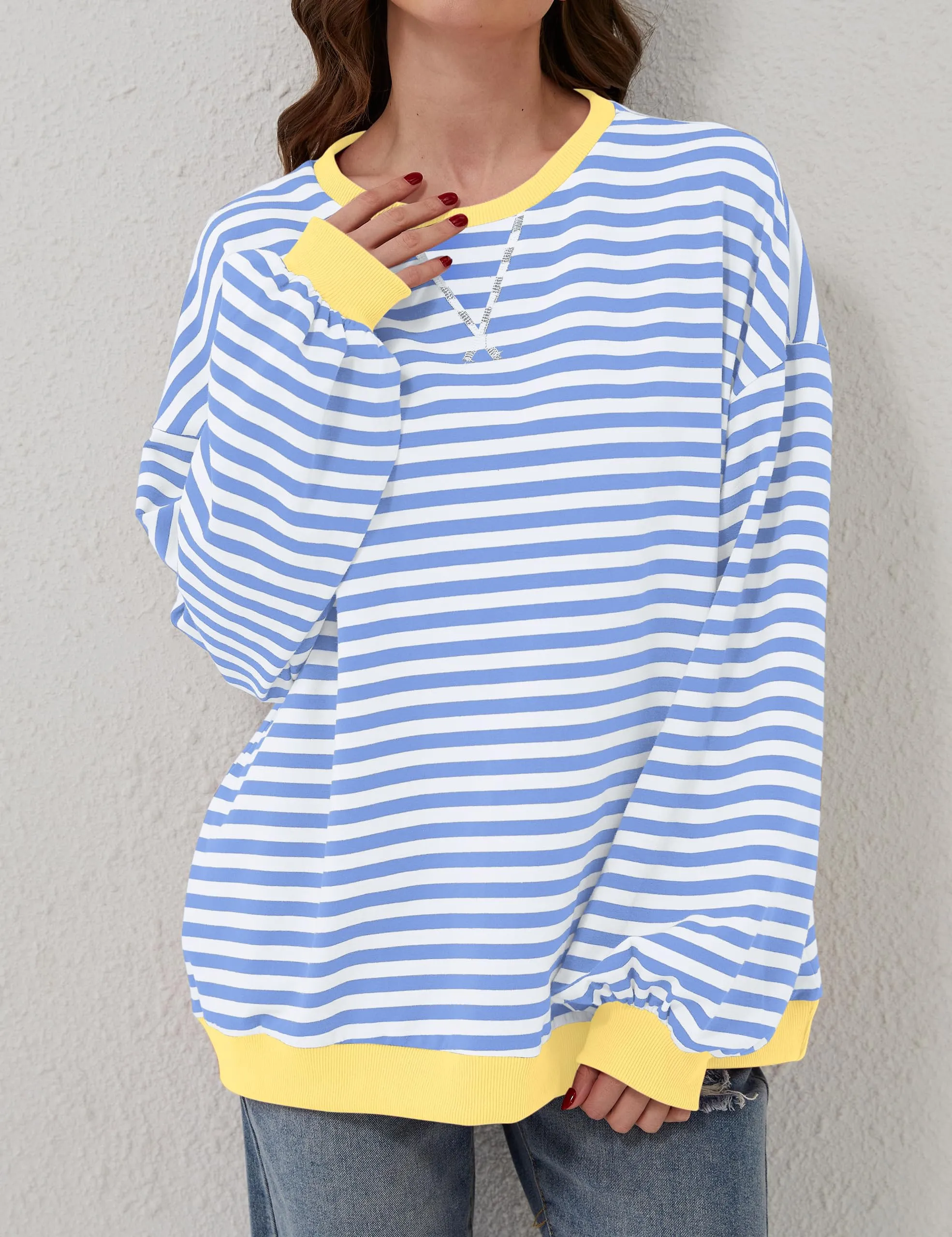 DUOEASE Felpa Donna Oversize a Righe Manica Lunga Top Y2K - immagine 3