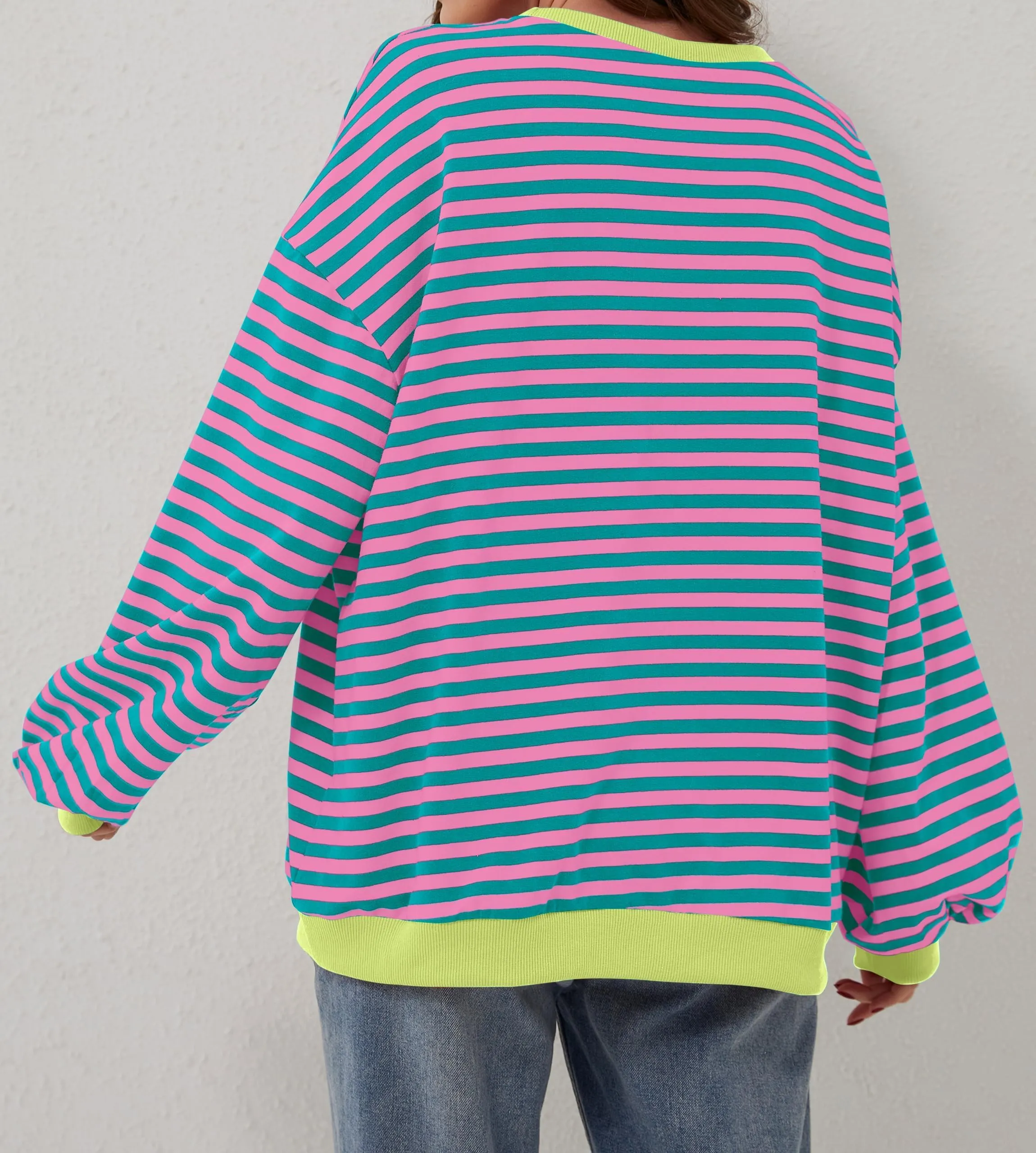DUOEASE Felpa Donna Oversize a Righe Manica Lunga Top Y2K - immagine 5