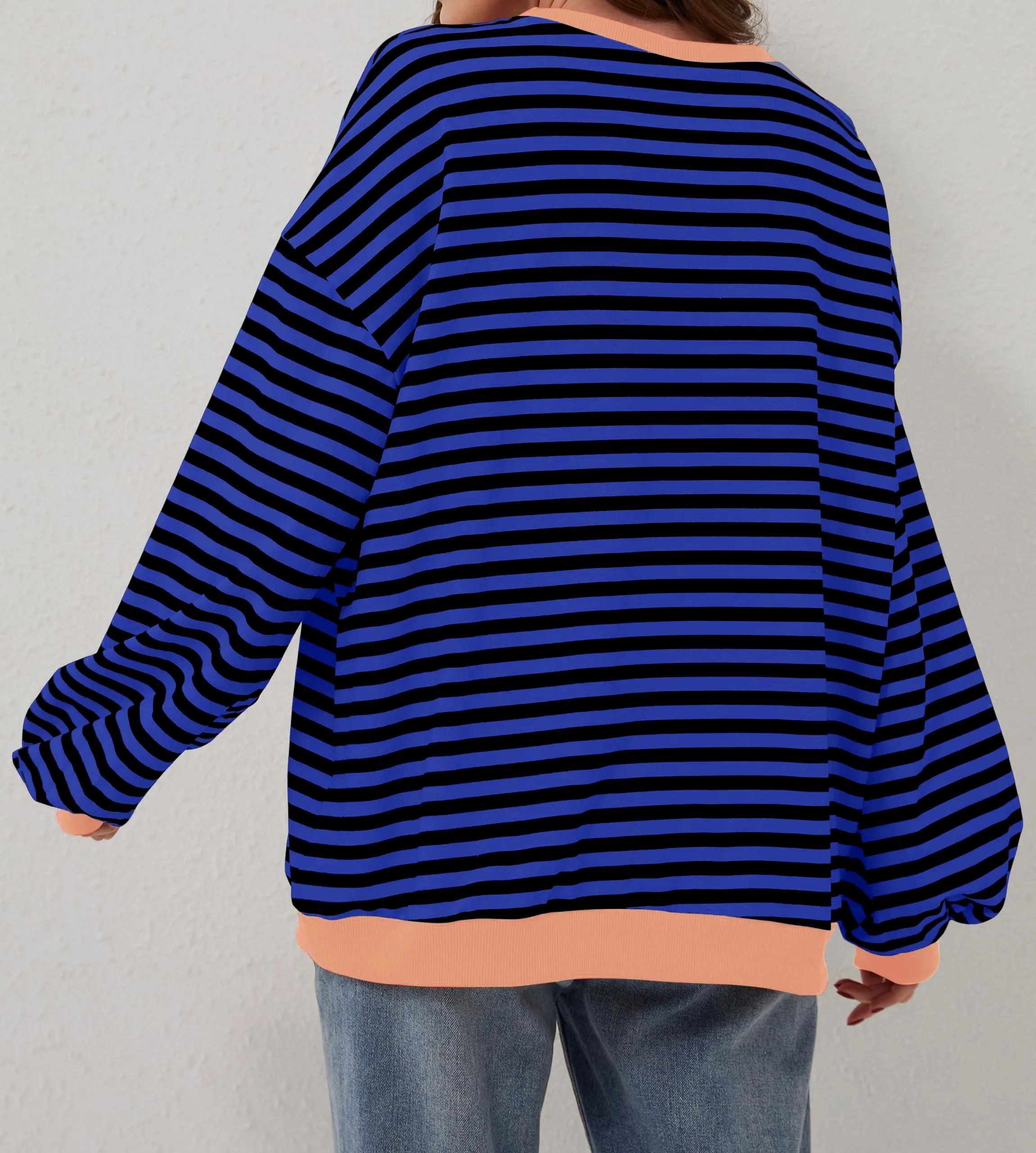 DUOEASE Felpa Donna Oversize a Righe Manica Lunga Y2K - immagine 3