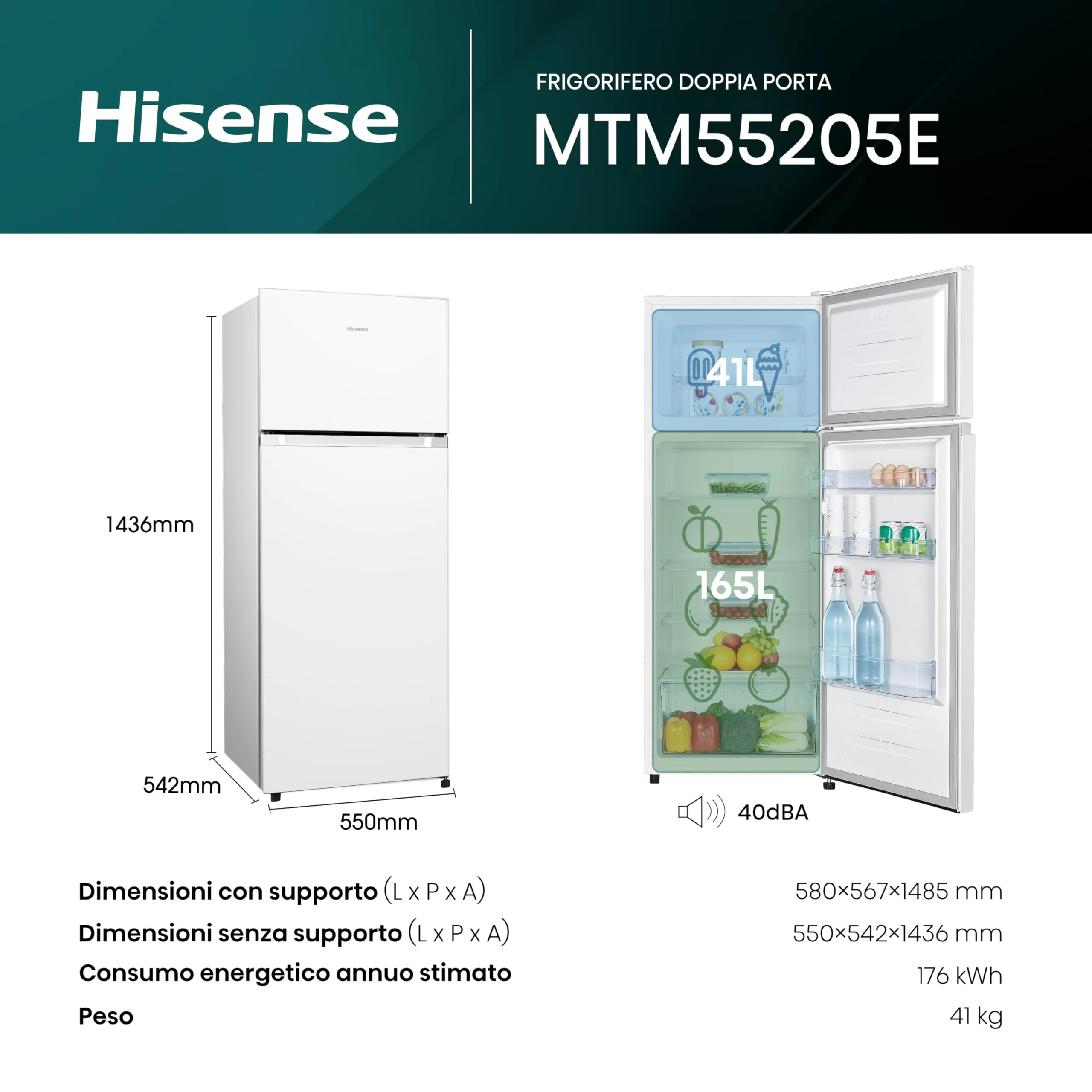 Hisense MTM55205E Frigorifero Doppia Porta, 206 L, Bianco - immagine 2