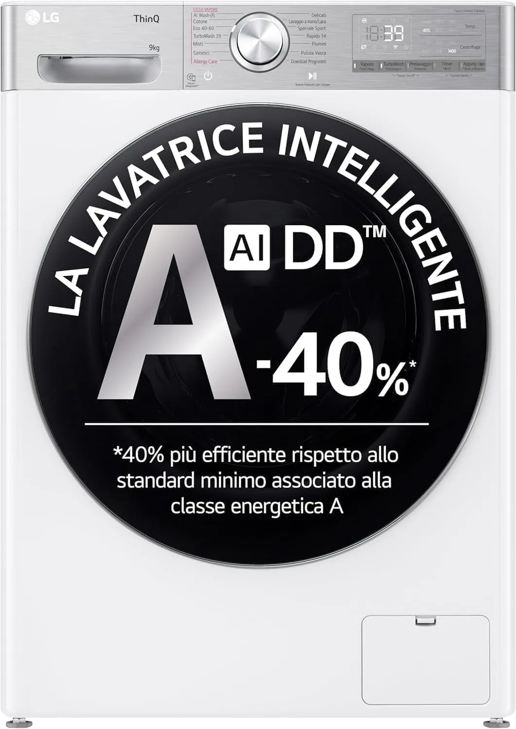 LG F4R9009TPWC Lavatrice 9kg Classe A, Serie R9, 1400 Giri, AI DD, TurboWash 360, Wi-Fi, Bianca - immagine 1