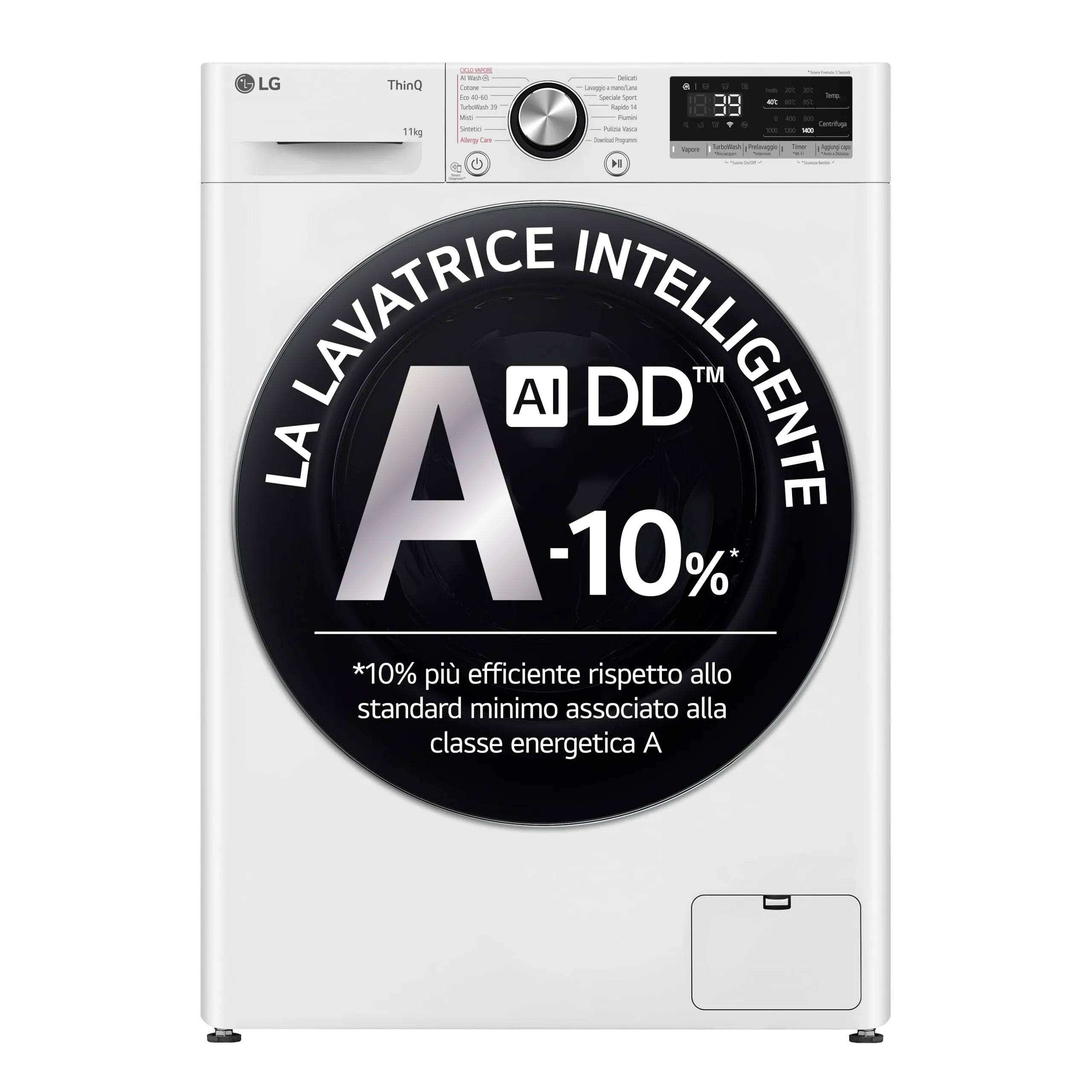 LG F4R7011TSWC Lavatrice AI DD 11kg Classe A, 1400 Giri, TurboWash 360, Wi-Fi, Bianca - immagine 1