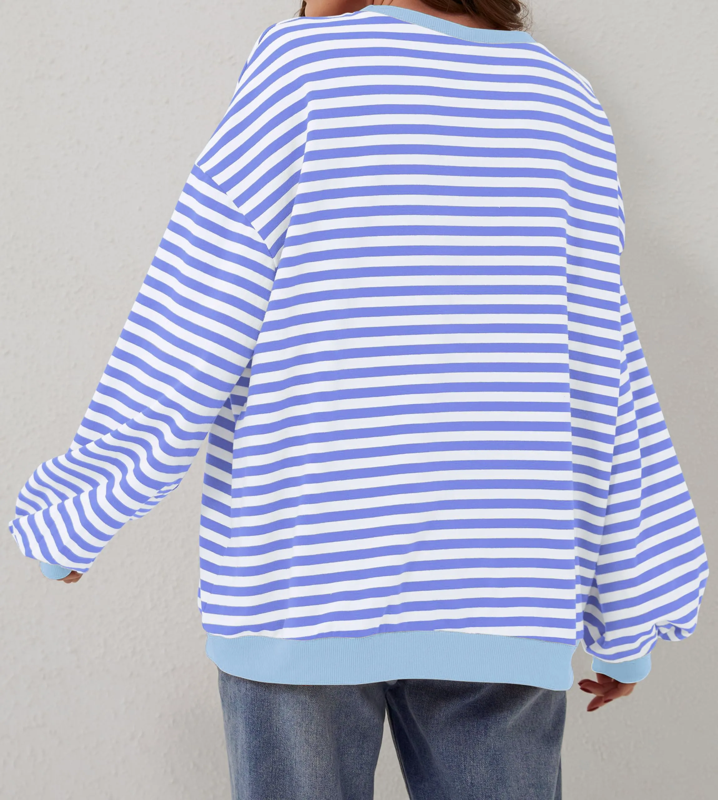 DUOEASE Felpa Donna Oversize a Righe Manica Lunga - immagine 5