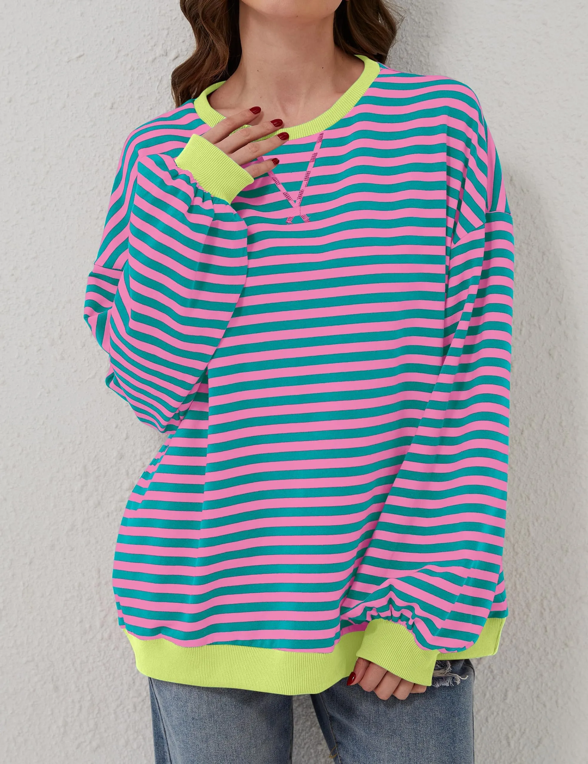 DUOEASE Felpa Donna Oversize a Righe Manica Lunga Y2K - immagine 3