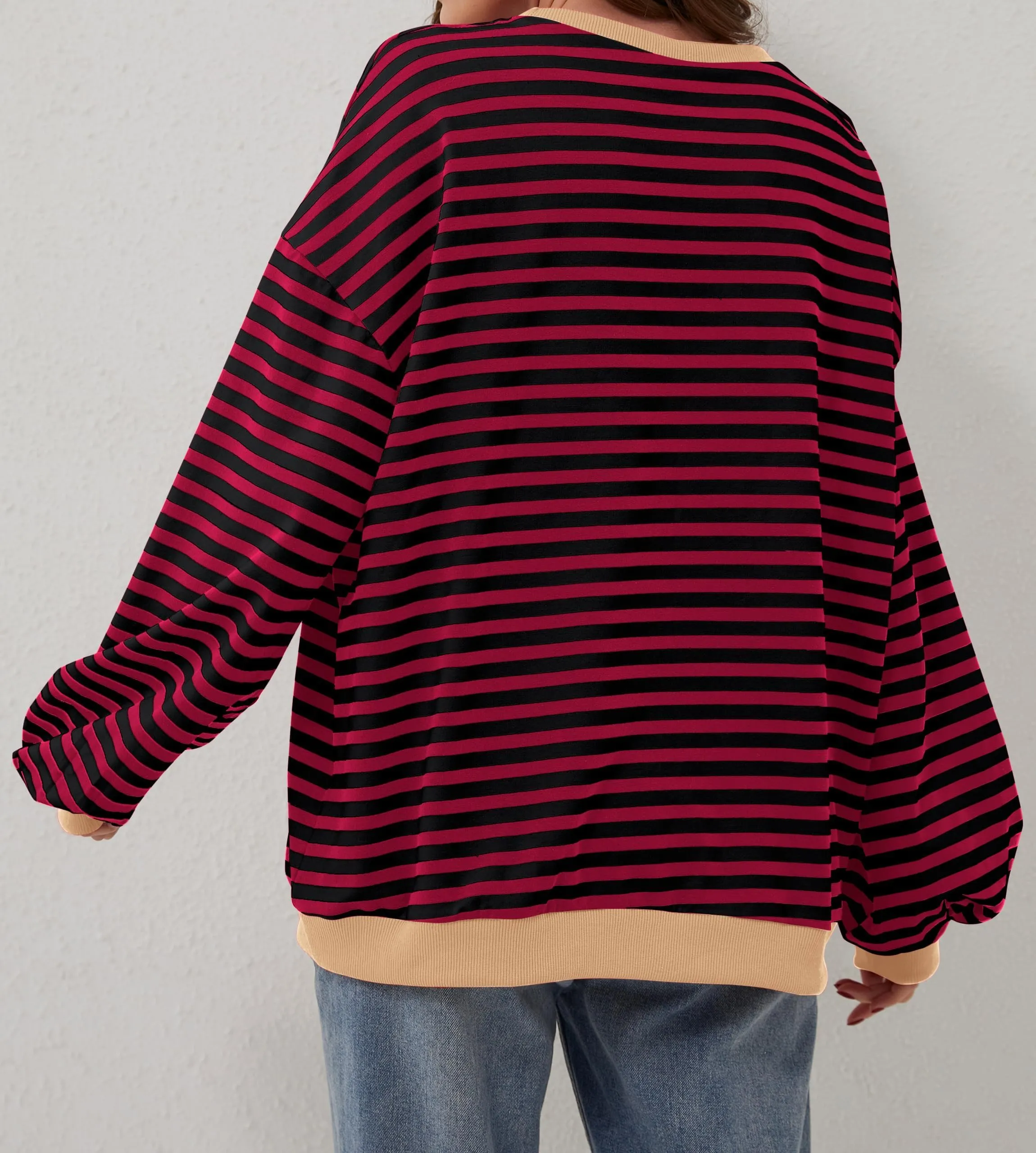 DUOEASE Felpa Donna Oversize a Righe Manica Lunga - immagine 5