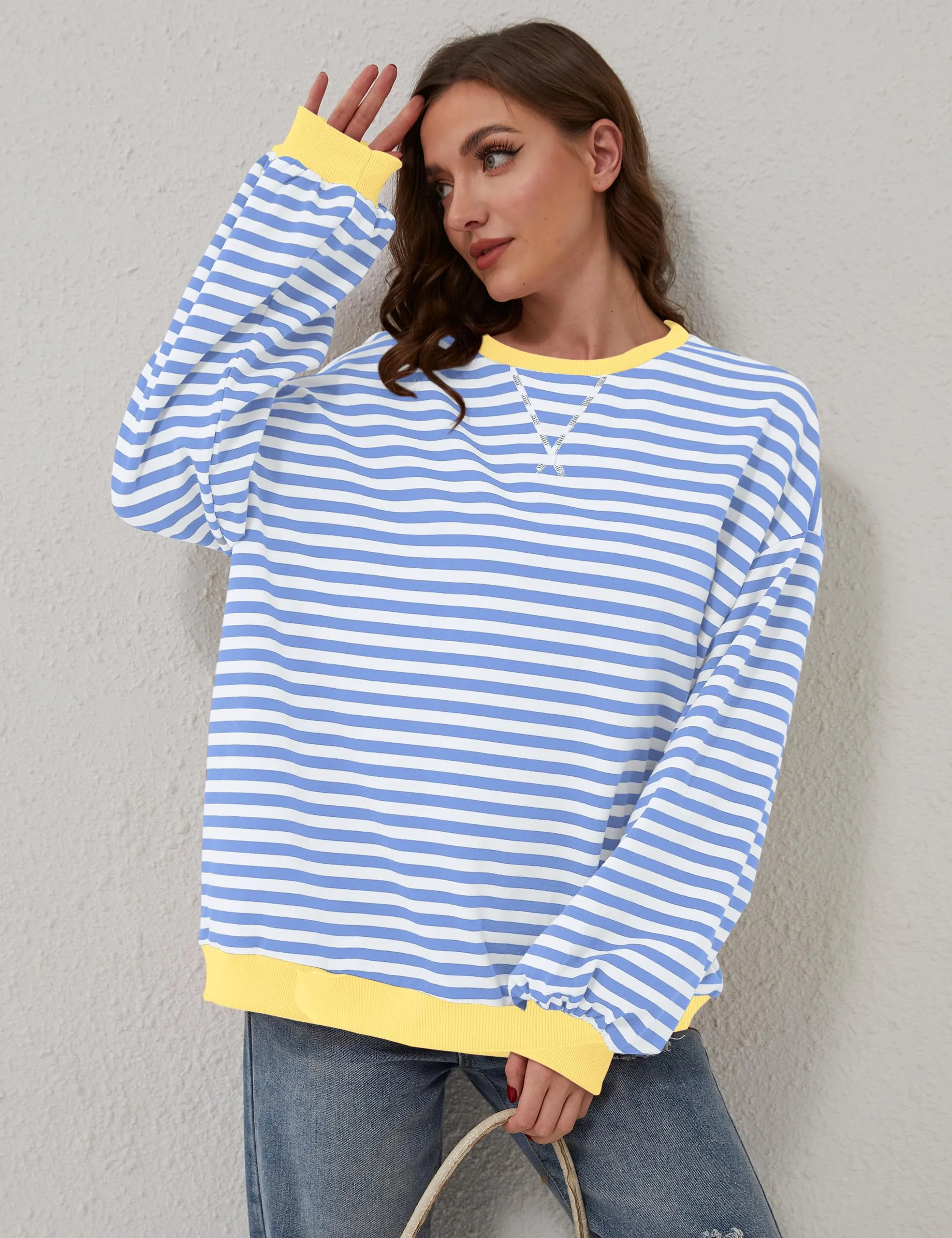 DUOEASE Felpa Donna Oversize a Righe Manica Lunga - immagine 4