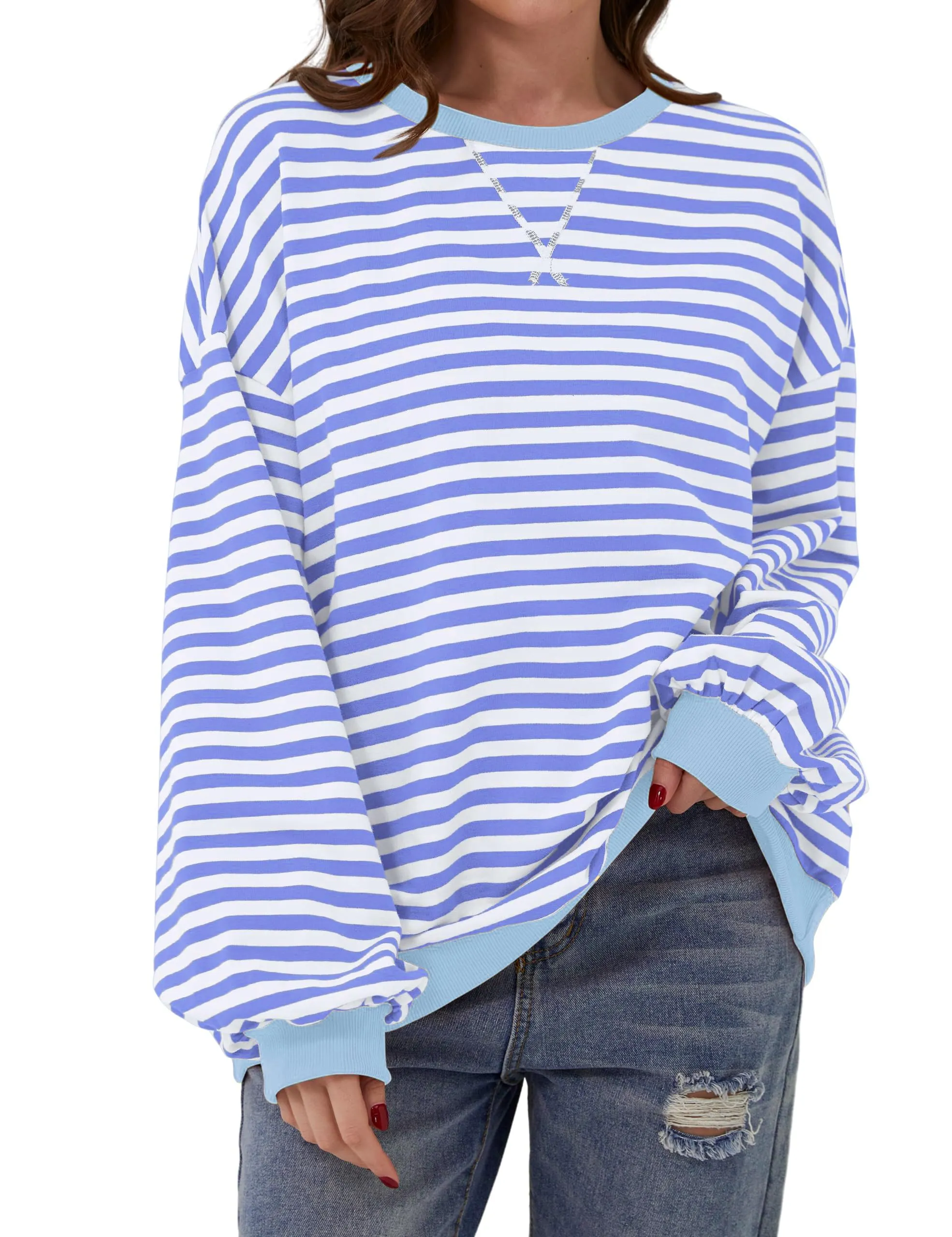 DUOEASE Felpa Donna Oversize a Righe Manica Lunga - immagine 1